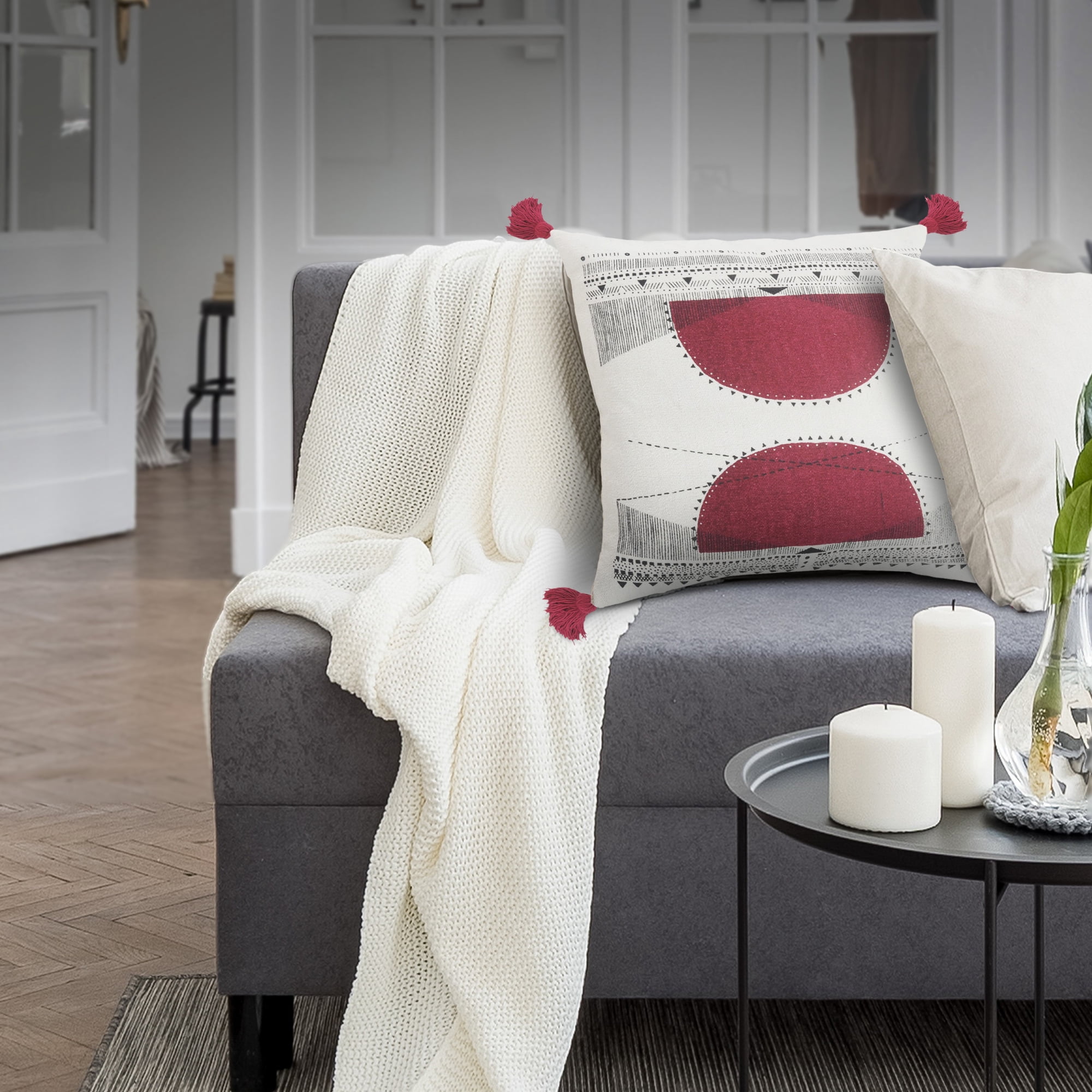 Harlow Hill 20" x 20" White/Black/Burgundy Geometric Cotton Adult Decorative Throw Pillow Cover