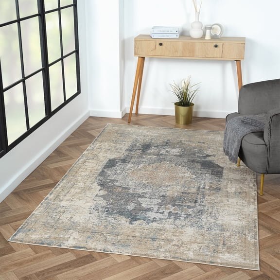 Harlow Hill 7'9" x 9'9" Beige Medallion Viscose Blend Dallas Indoor Area Rug