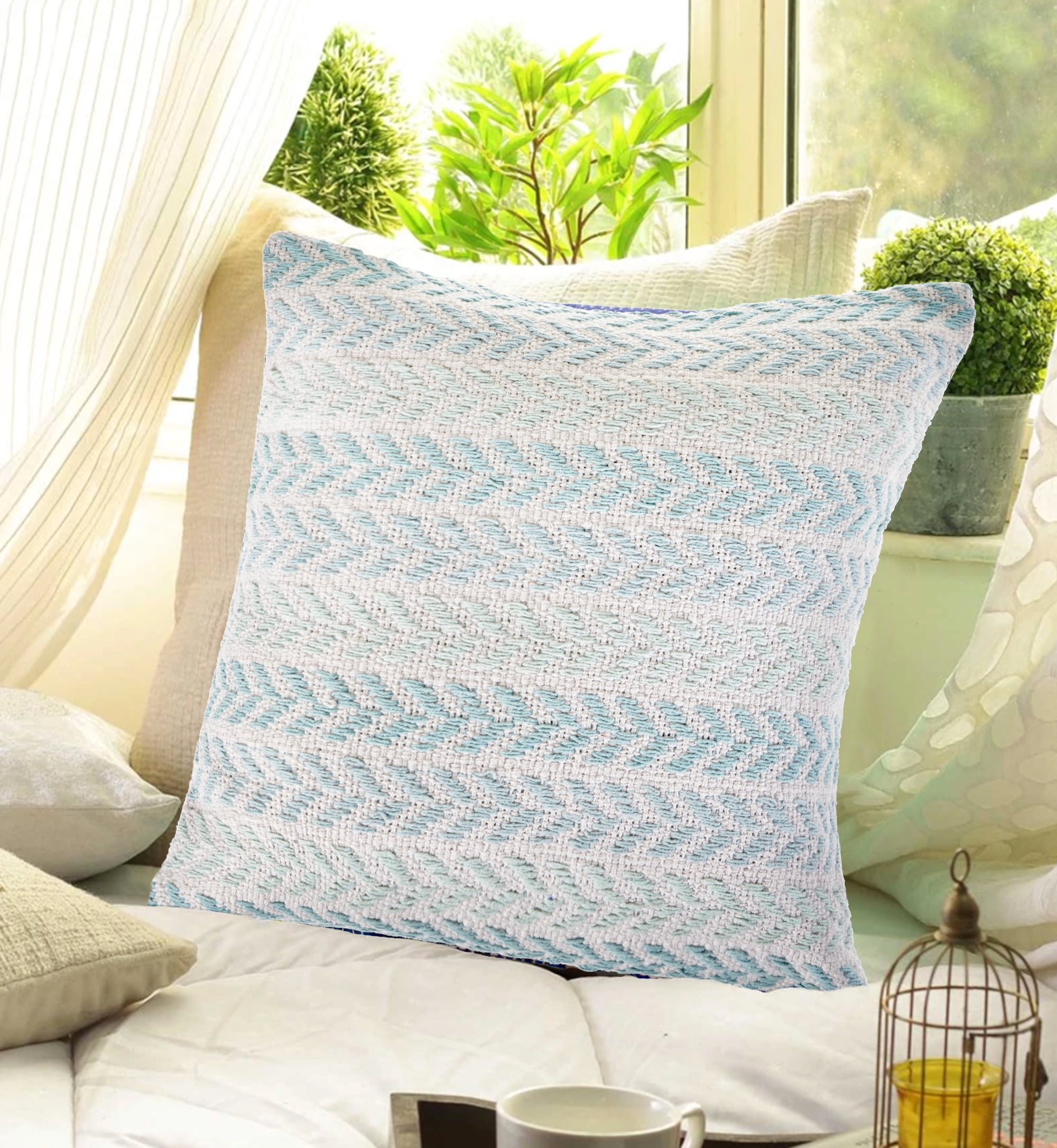 Harlow Hill Aiden 18" x 18" Spa Blue Chevron Cotton Adult Decorative Throw Pillow Cover