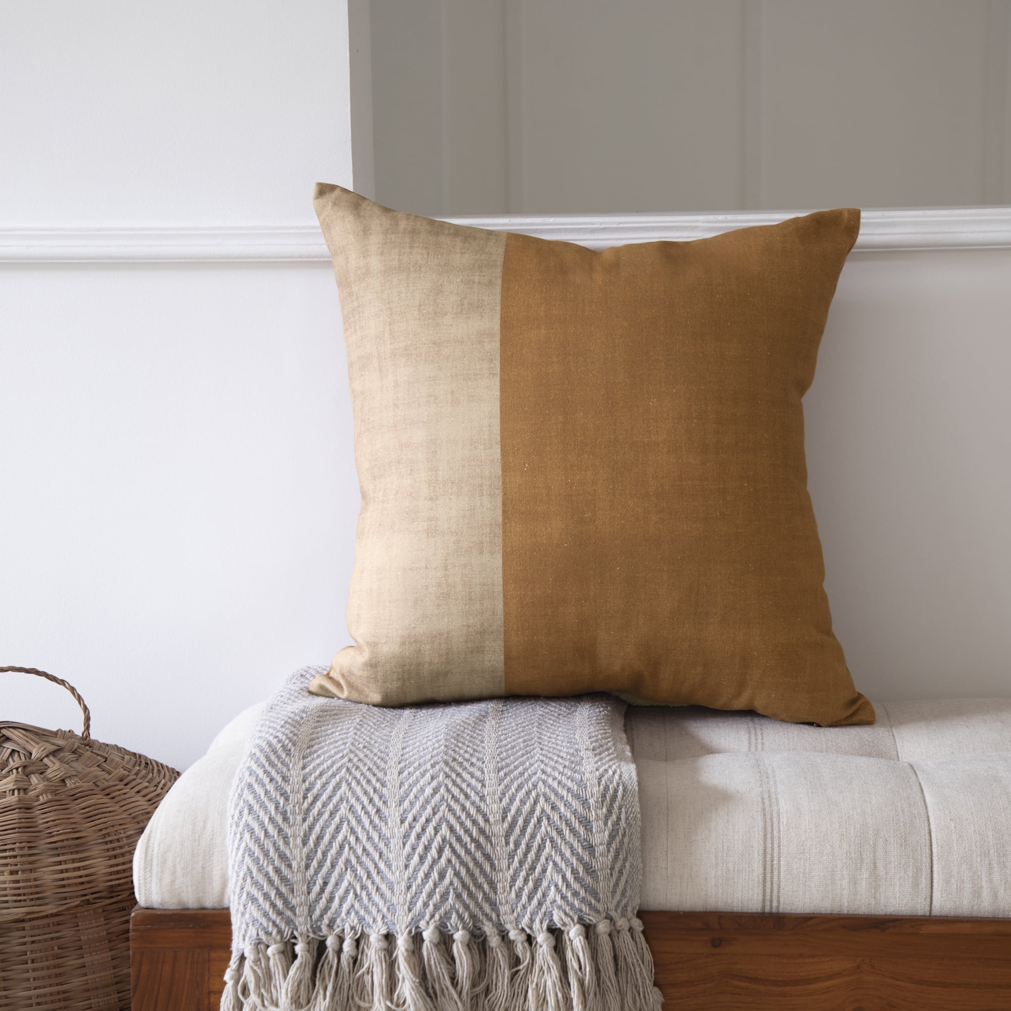 Harlow Hill Almond/Beige Patchwork 20" x 20" Cotton Adult Decorative Feather Filled Pillow