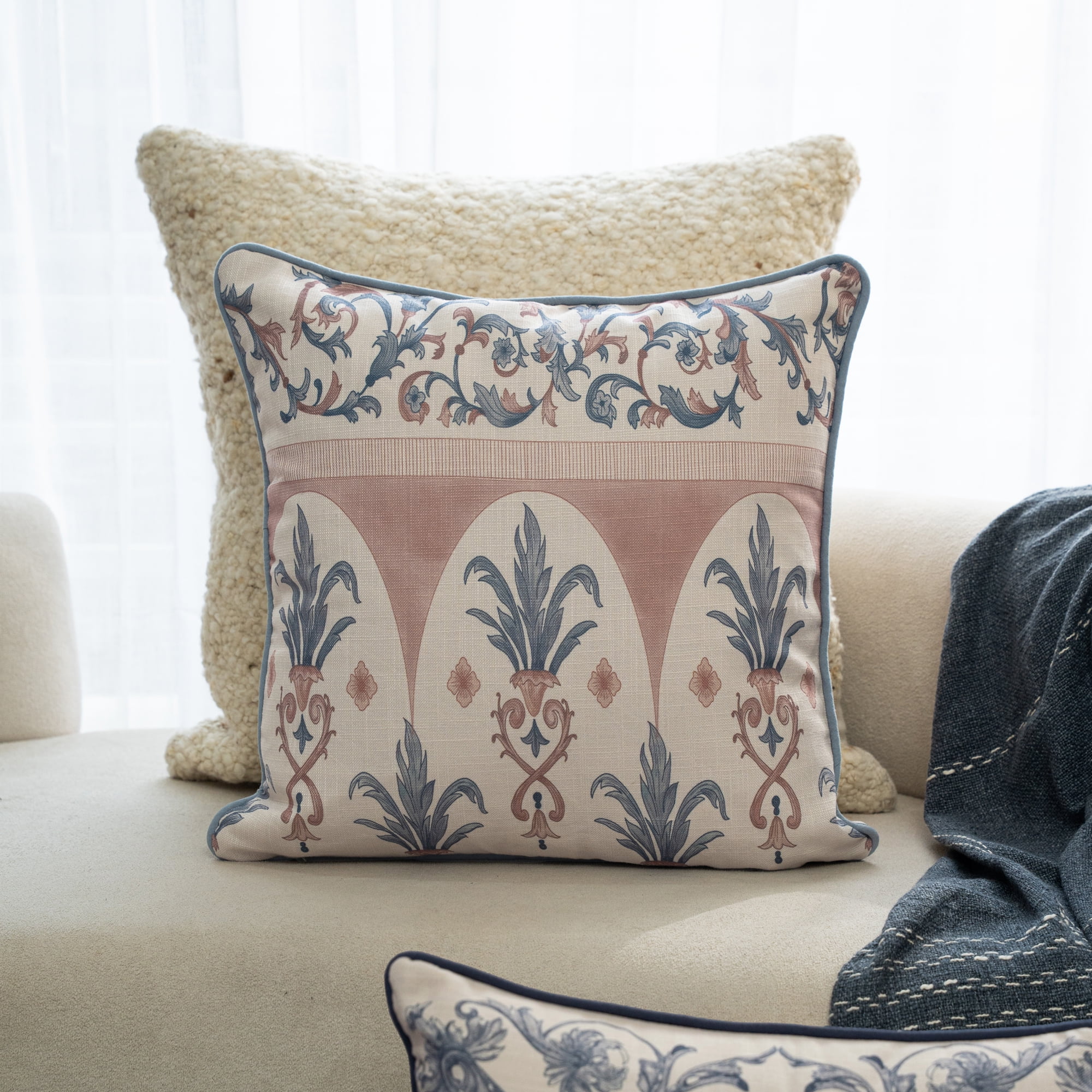 Harlow Hill Alton 20" x 20" Blue/Clay Damask Recycled P.E.T. Decorative Throw Pillow