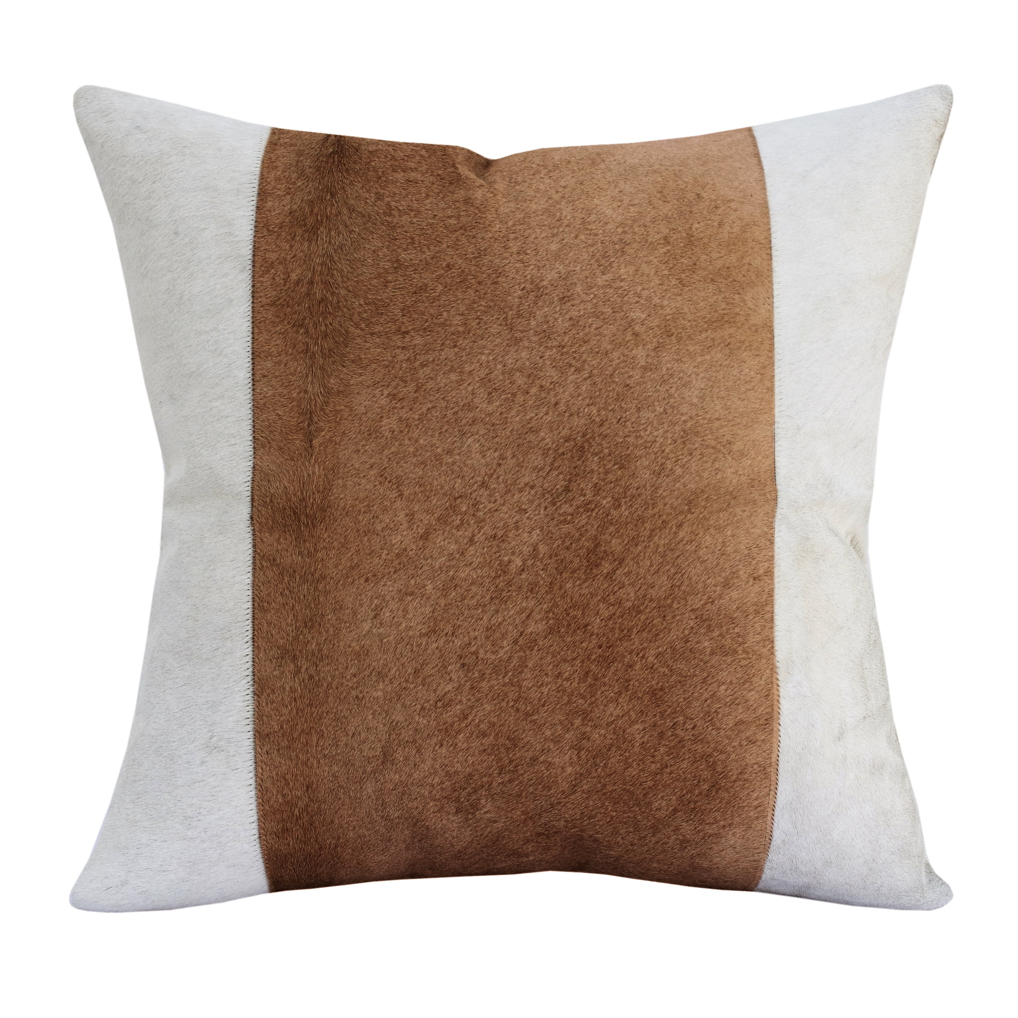 Harlow Hill Brody 20" x 20" Ivory/Beige Striped Wool and Faux Leather Adult Decorative Throw Pillow Cover