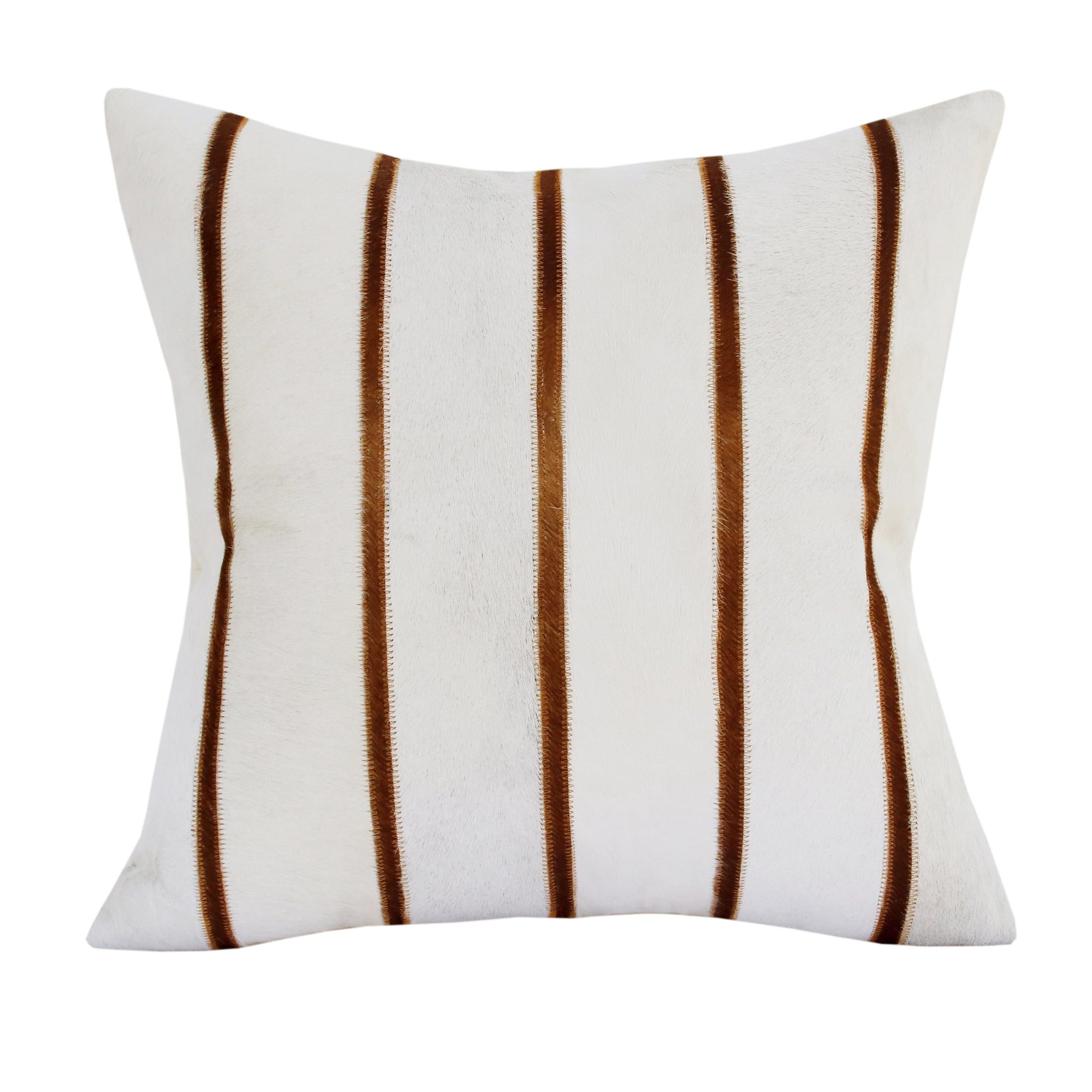 Harlow Hill Brody Ivory/Brown Striped 20" x 20" Faux Leather Blend Adult Decorative Feather Filled Pillow