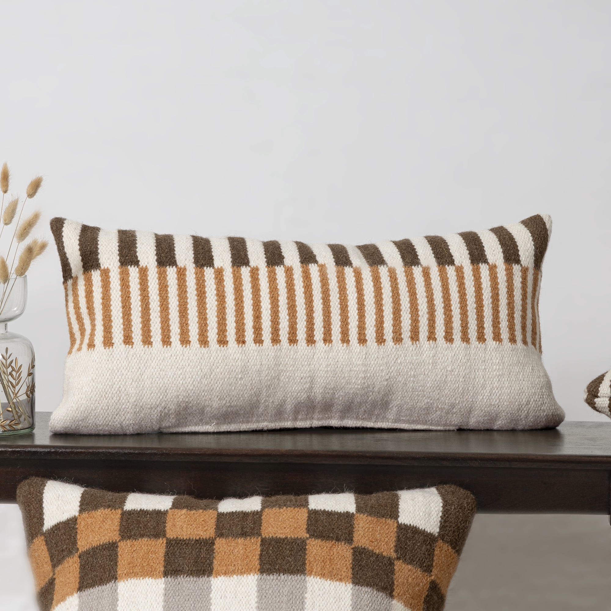 Harlow Hill Cairo 14" x 28" Brown/Multi Striped Wool Blend Adult Decorative Throw Pillow
