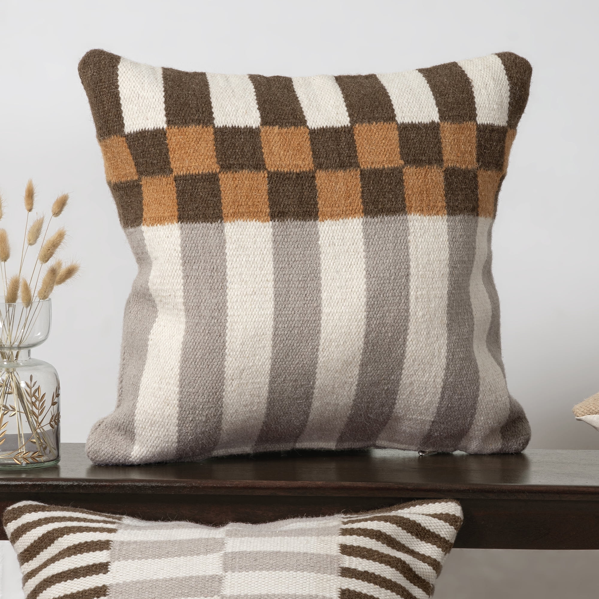 Harlow Hill Cairo 24" x 24" Brown/Gray Geometric Wool Blend Adult Decorative Throw Pillow Cover