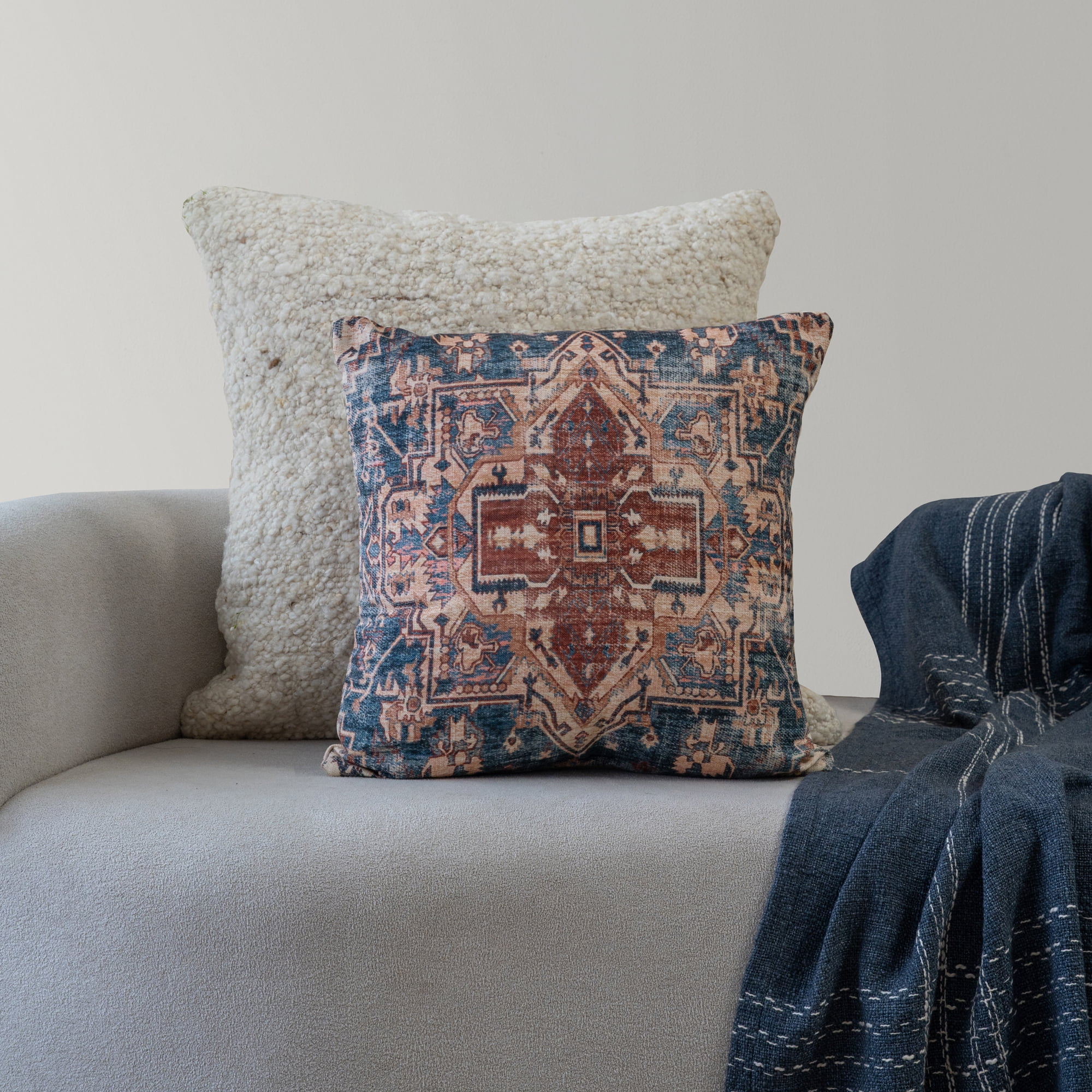 Harlow Hill Charleston 18" x 18" Navy Blue/Rust Medallion Polyester Adult Decorative Throw Pillow