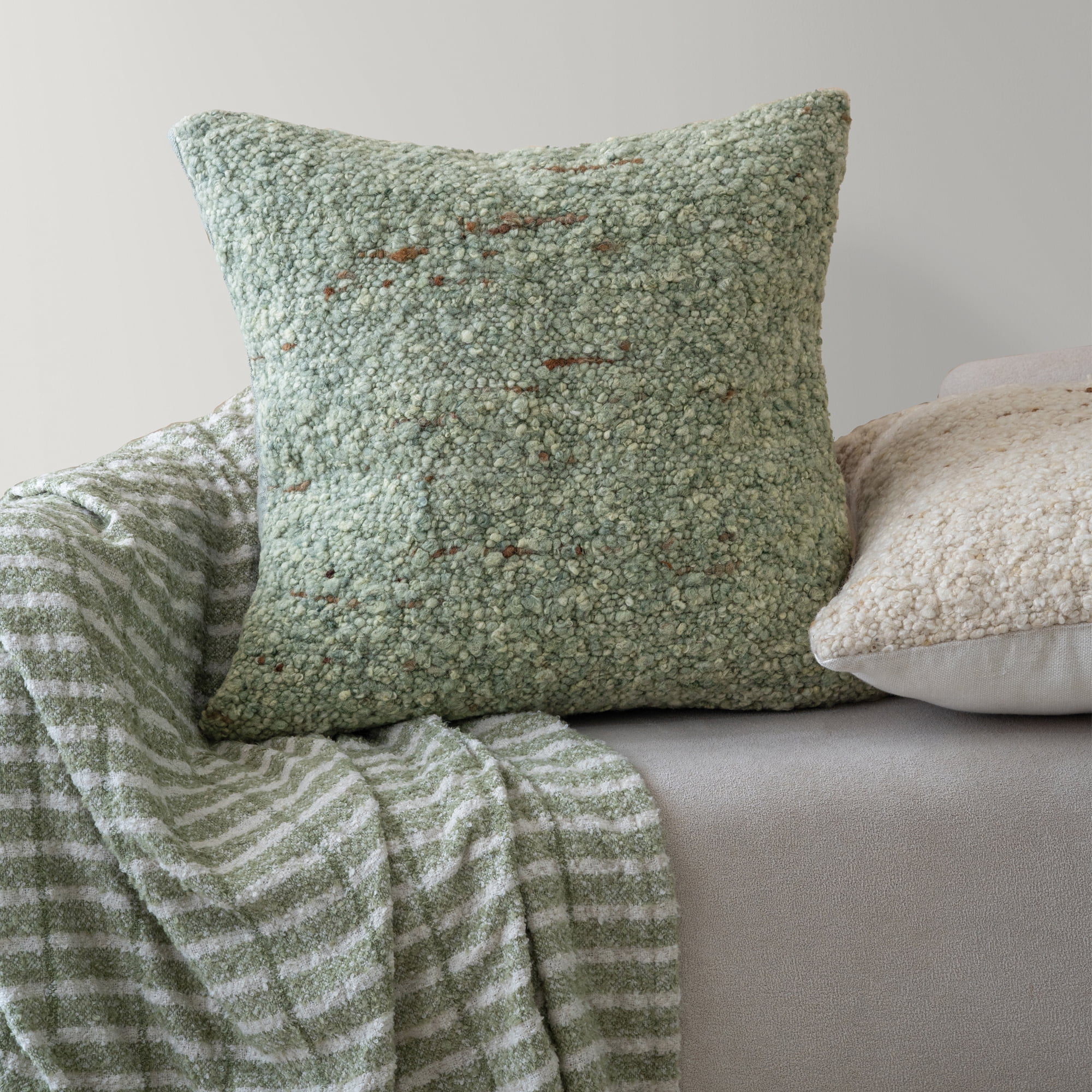 Harlow Hill Chester 24" x 24" Green Boucle Wool Adult Decorative Throw Pillow
