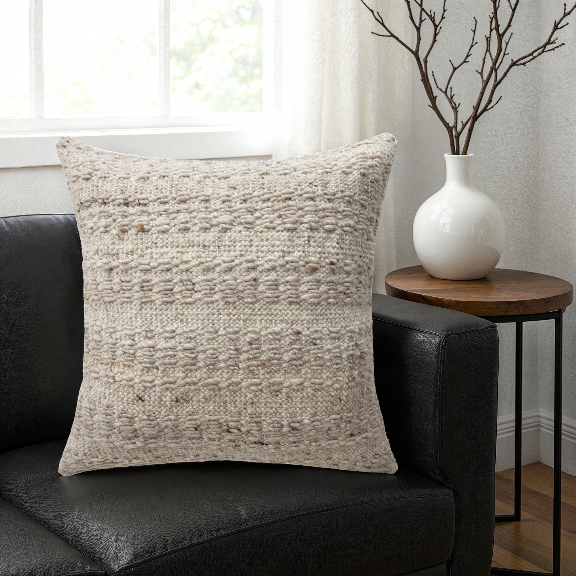 Harlow Hill Chester Beige Solid 24" x 24" Wool Adult Decorative Feather Filled Pillow