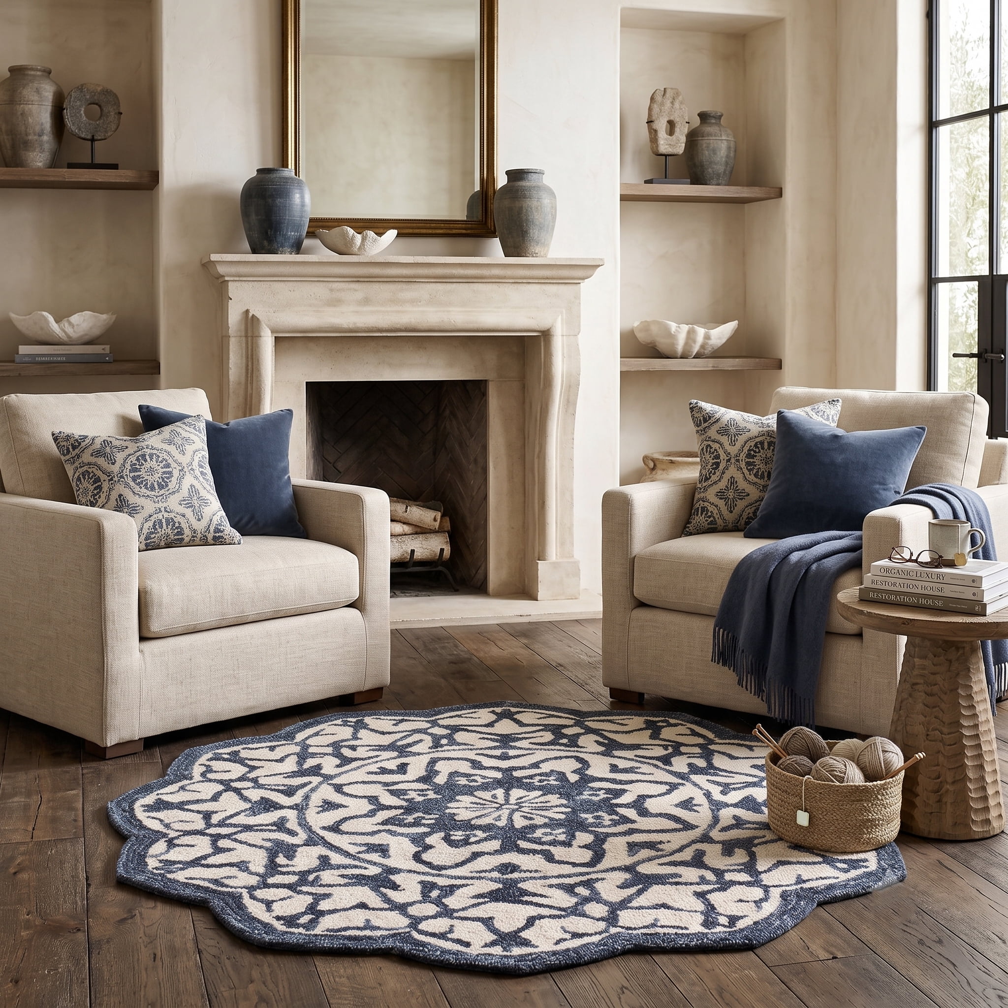 Harlow Hill Daisey Blue/Ivory Medallion Wool Indoor Area Rug6' Round