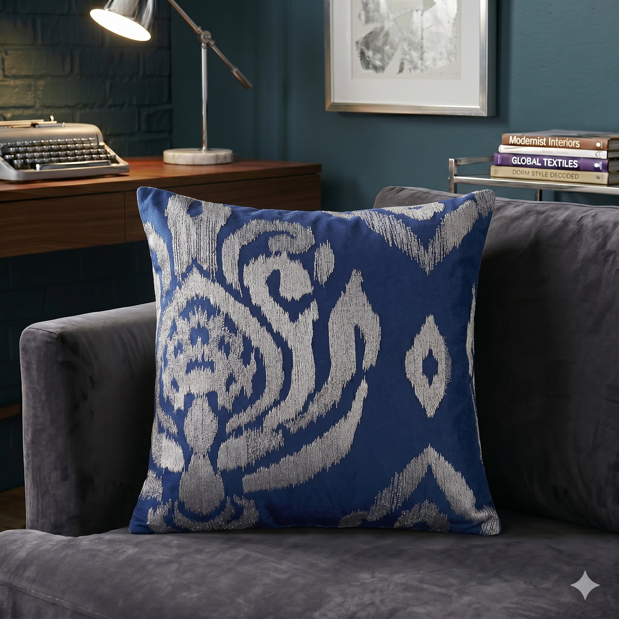 Harlow Hill Demi Blue/Silver Striped 20" x 20" Performance Adult Decorative Feather Filled Pillow