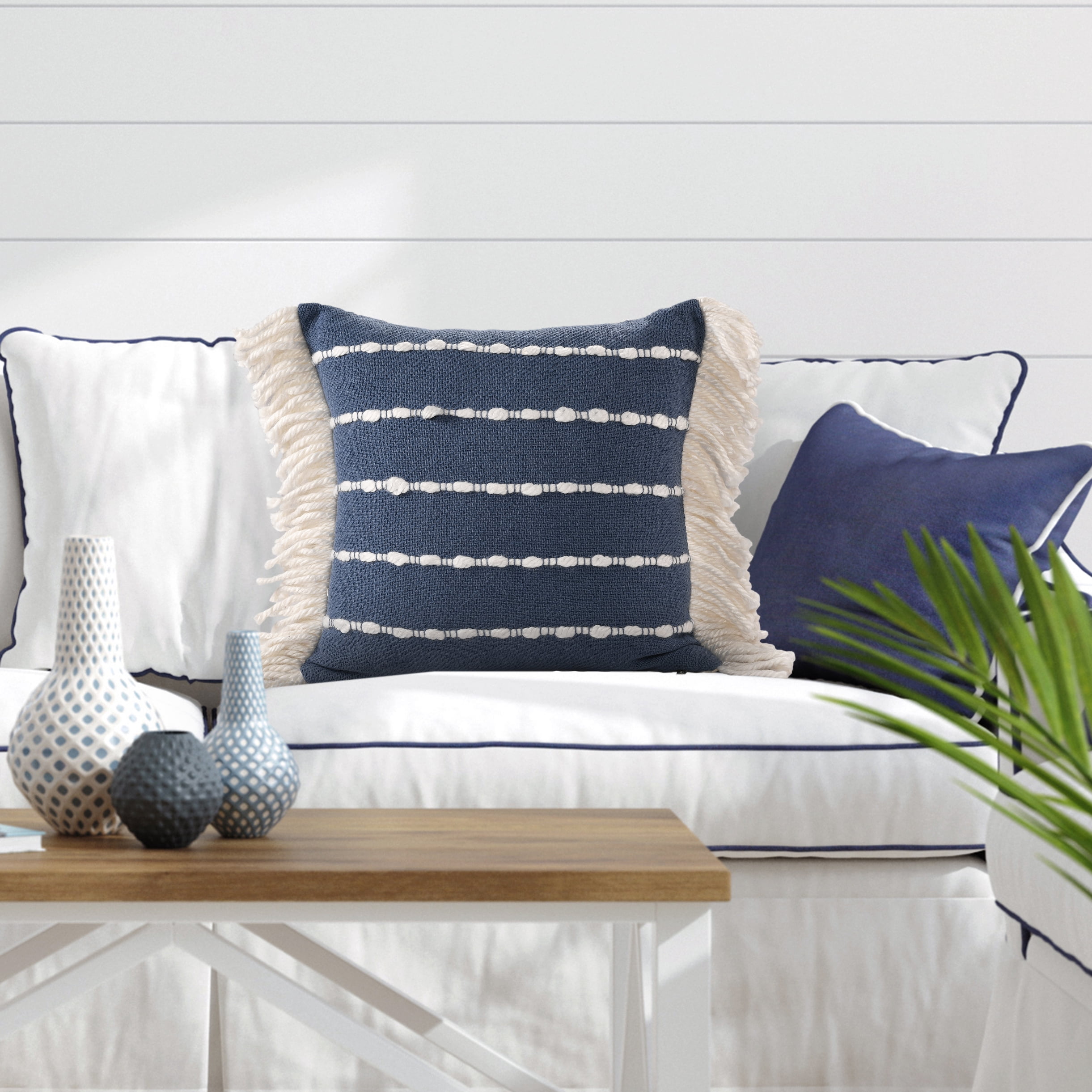 Harlow Hill Eva 20" x 20" Navy/Ivory Striped Cotton Blend Adult Decorative Throw Pillow Cover