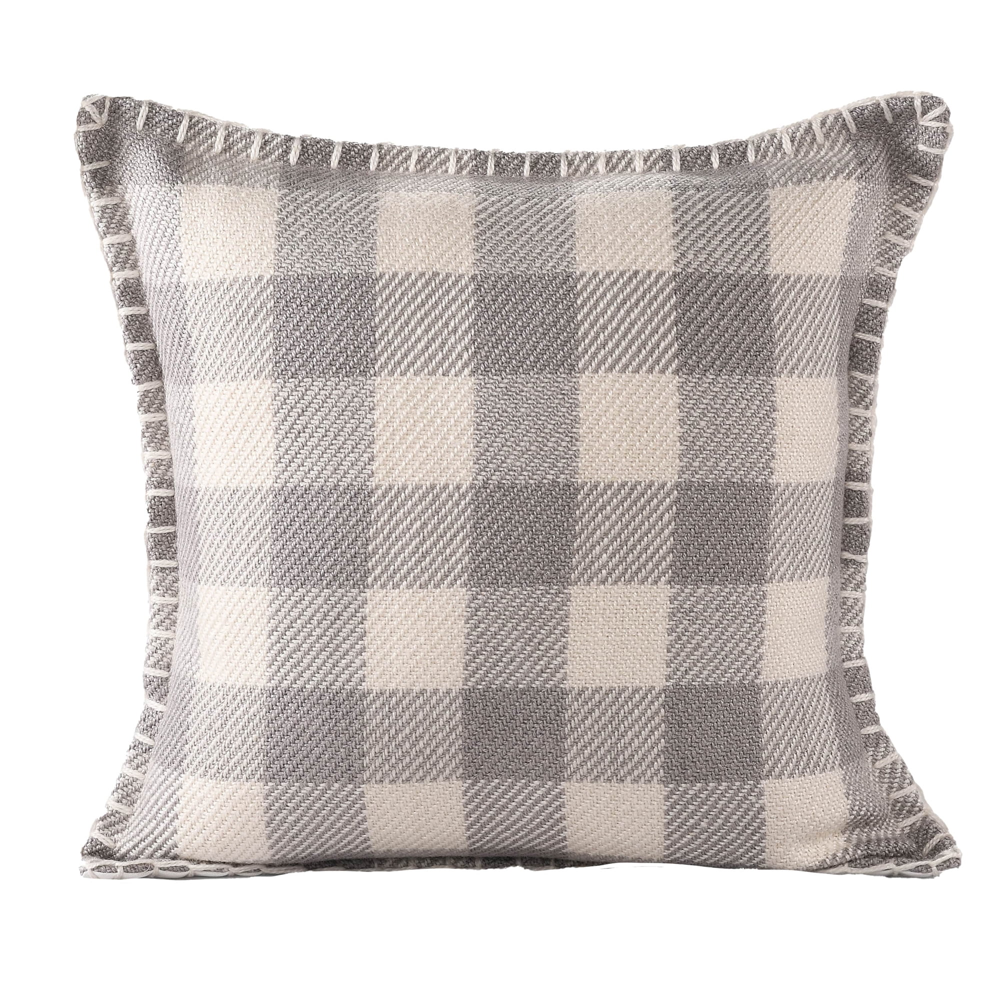 Harlow Hill Eva Light Gray/Ivory Plaid 20" x 20" Performance Adult Decorative Feather Filled Pillow