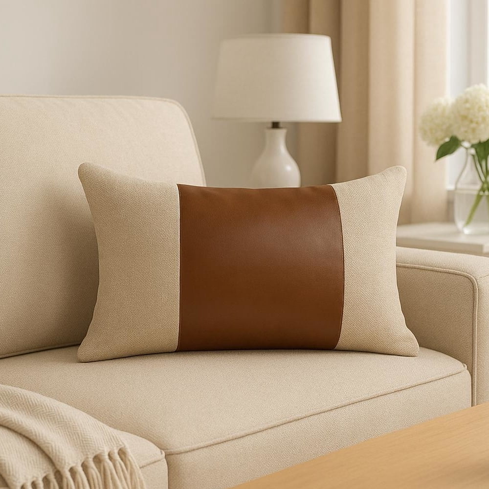 Harlow Hill Faye 14" x 20" Tan/Brown Striped Linen Adult Decorative Throw Pillow Cover