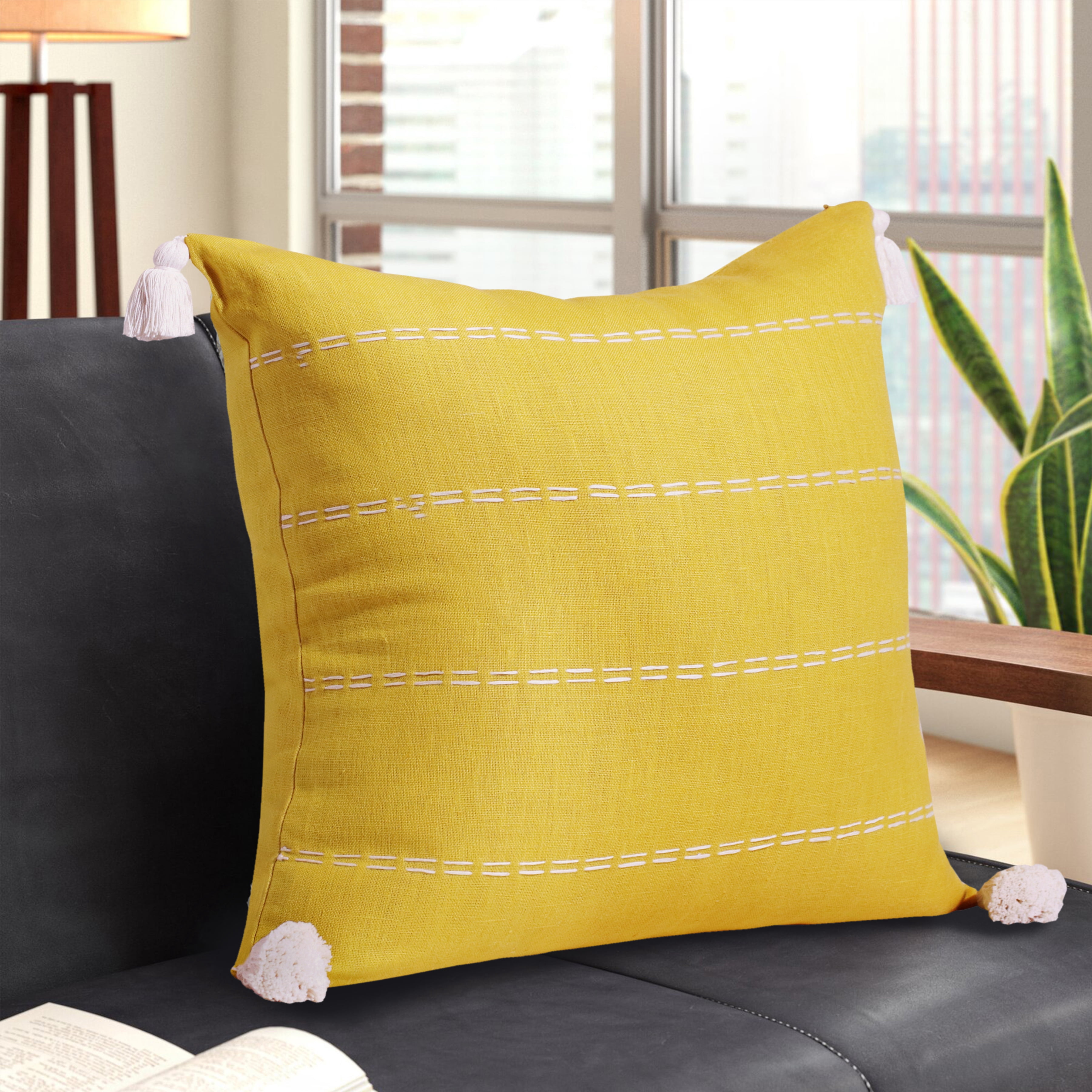 Harlow Hill Faye 20" x 20" Mustard Striped Linen Adult Decorative Throw Pillow Cover