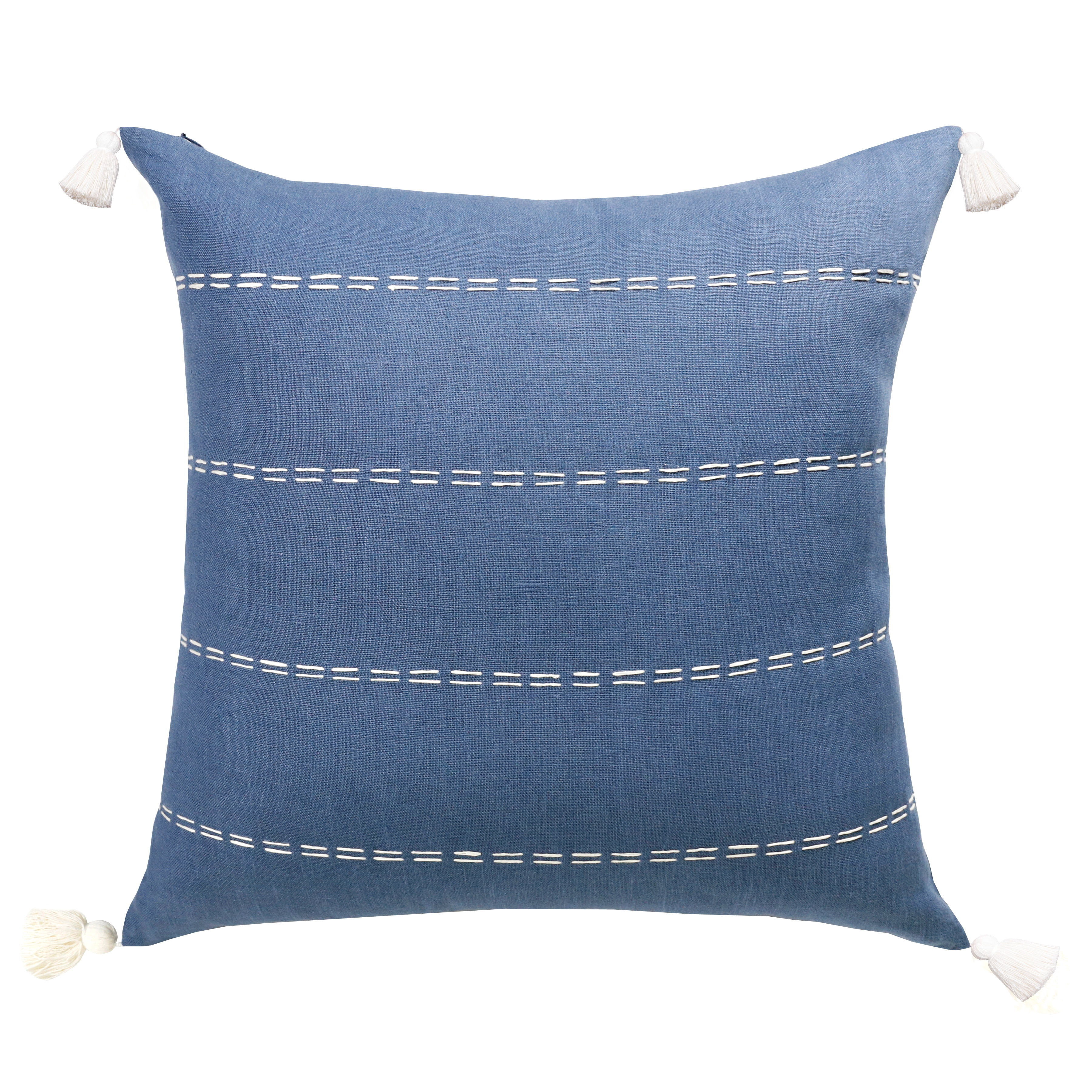 Harlow Hill Faye 20" x 20" Navy Striped Linen Adult Decorative Throw Pillow Cover