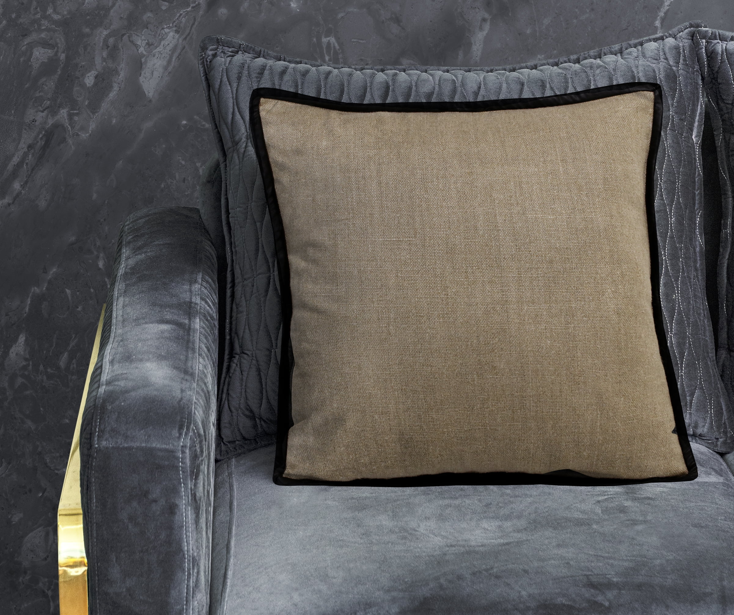 Harlow Hill Faye 20" x 20" Tan/Black Solid Linen Adult Decorative Throw Pillow Cover