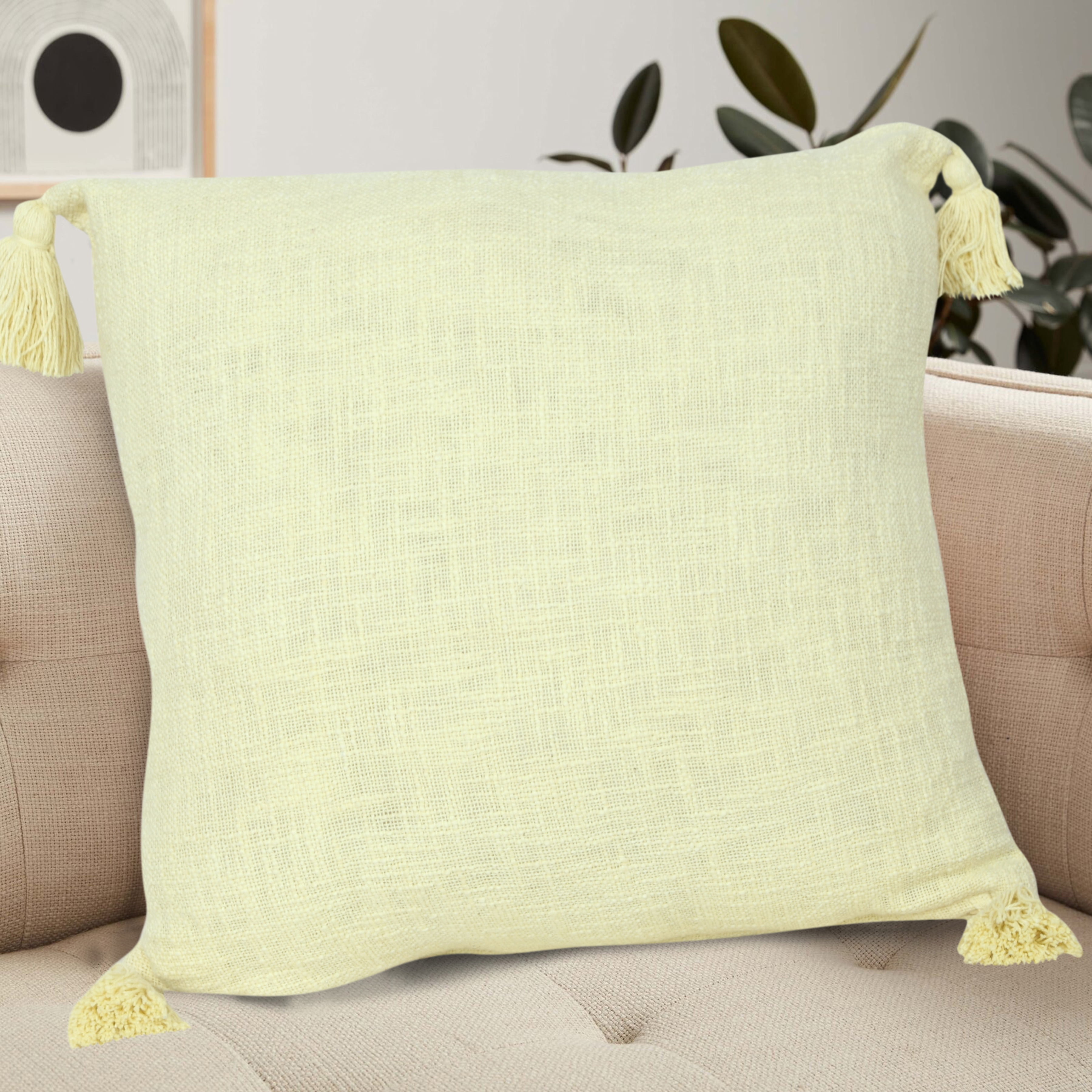 Harlow Hill Hampton 20" x 20" Solid Cotton Adult Decorative Feather Filled Pillow, Light Yellow