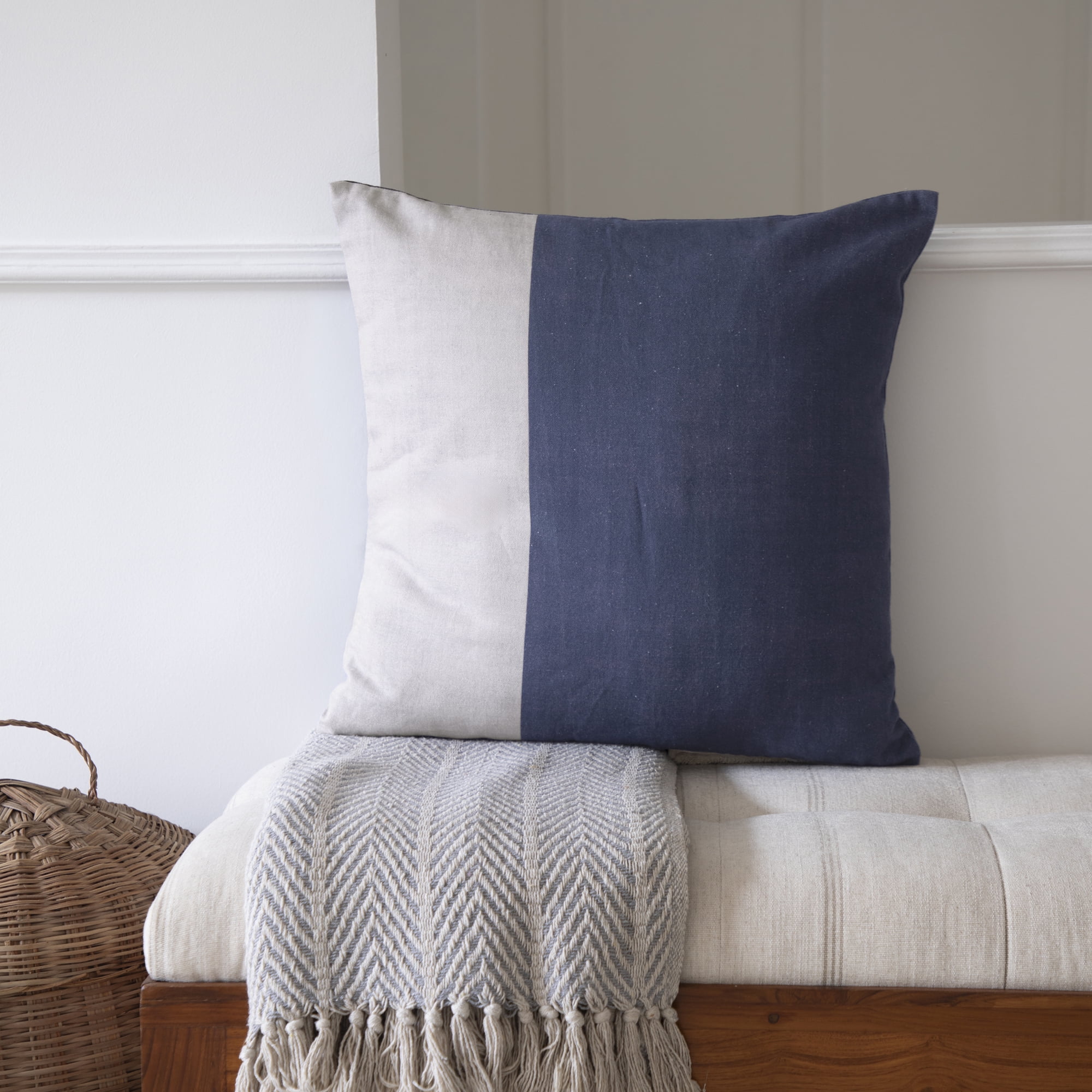 Harlow Hill Indigo Patchwork 20" x 20" Cotton Adult Decorative Feather Filled Pillow