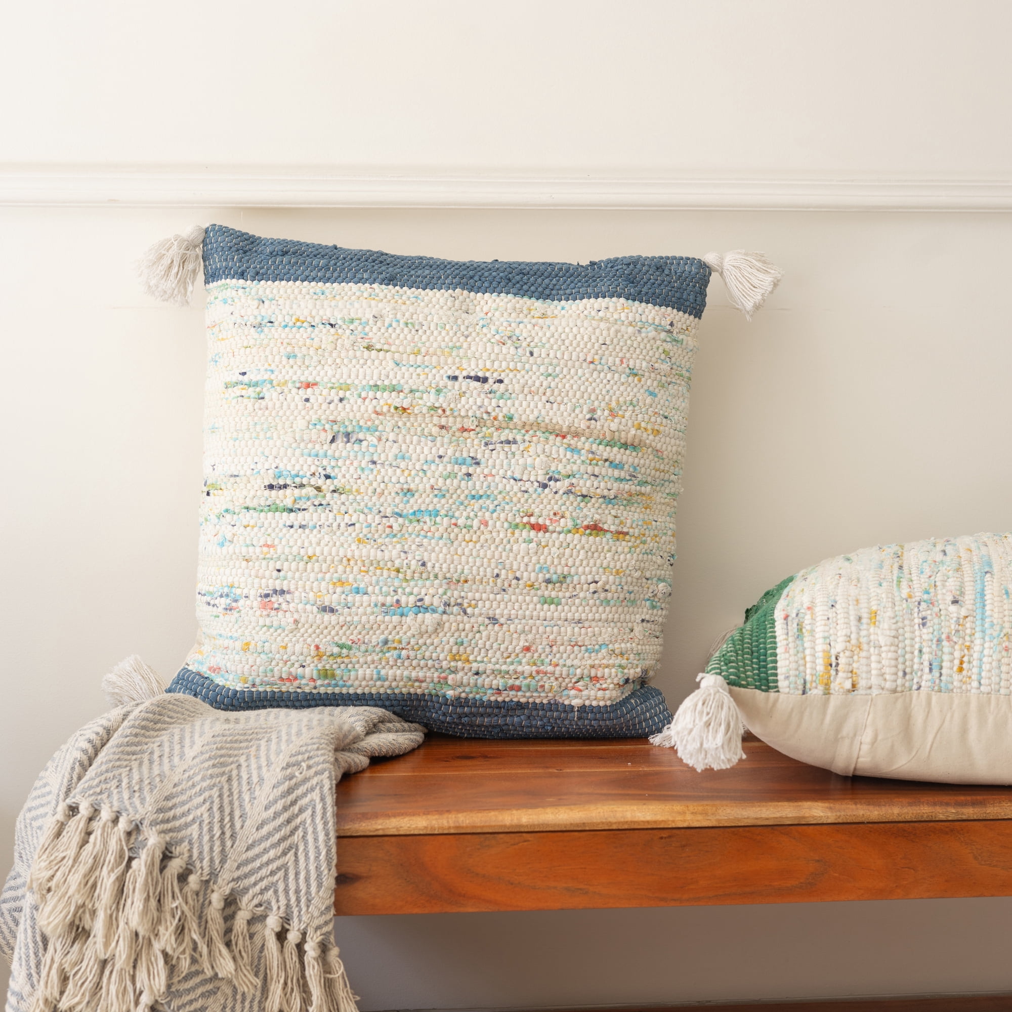 Harlow Hill Luma 20" x 20" Color Block Cotton Adult Decorative Feather Filled Pillow, Ensign Blue/Multi