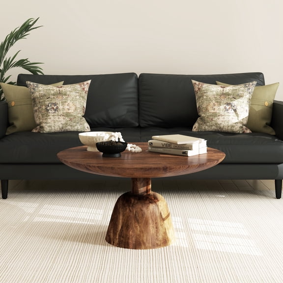 Harlow Hill Marfa Round Solid Wood Coffee Table with Brown Finish, Brown Transitional Style, 36"D x 18"H