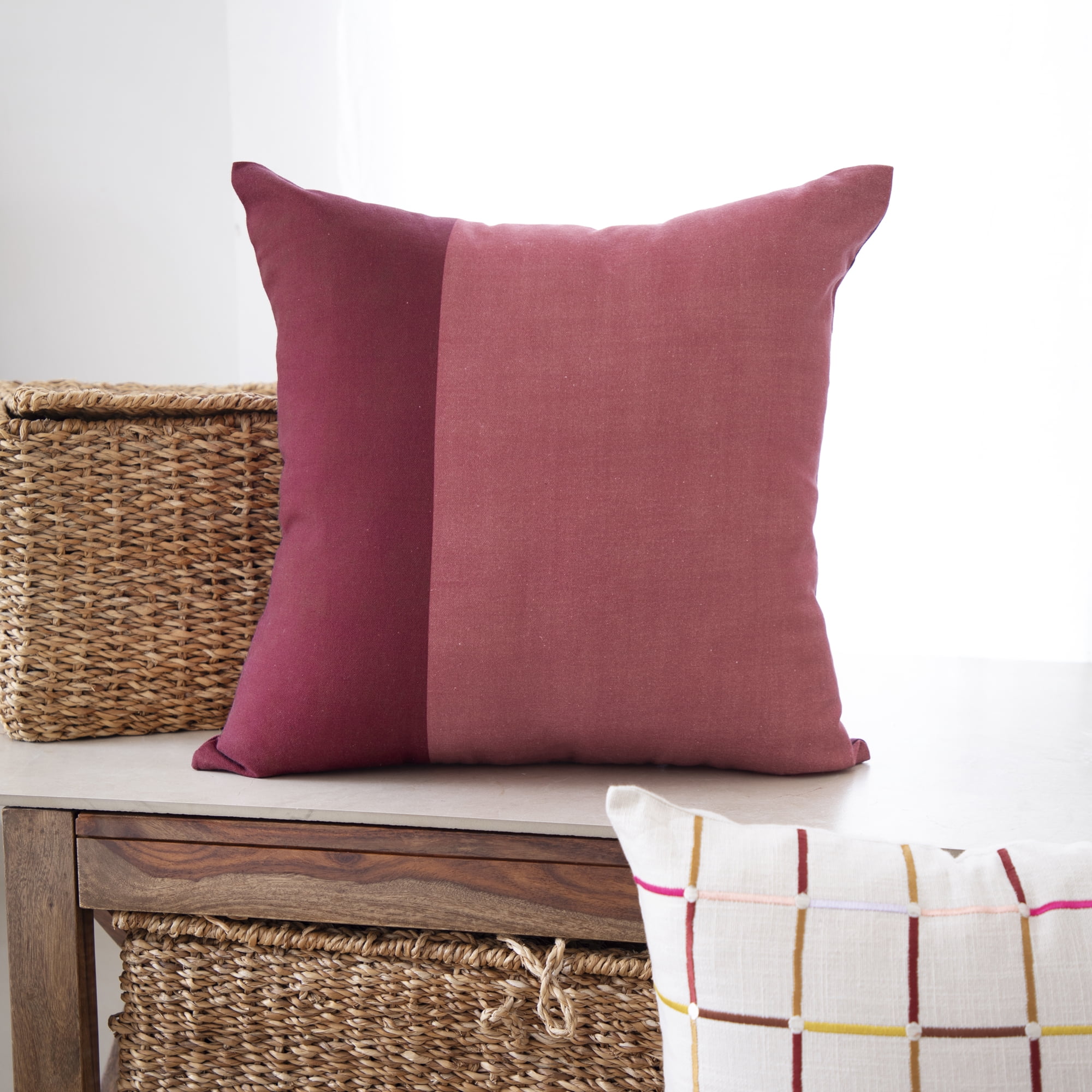Harlow Hill Maroon Patchwork 20" x 20" Cotton Adult Decorative Feather Filled Pillow