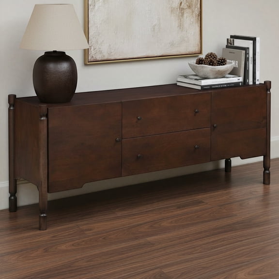 Harlow Hill Matilla Handmade Solid Mango Wood Sideboard with Drawers, Warm Brown Transitional Buffet Cabinet with Storage for Dining Room and Entryway, 72"W x 18"D x 30"H