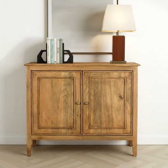 Harlow Hill Monahans Handmade Traditional Mango Wood Sideboard with Storage Shelves, Natural Brown Accent Cabinet, 42"W x 18"D x 34"H