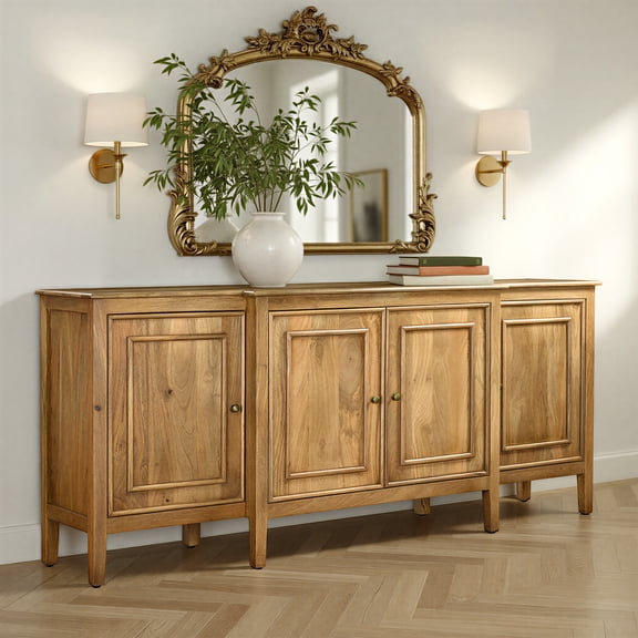 Harlow Hill Monahans Handmade Traditional Mango Wood Sideboard with Storage Shelves, Natural Brown Accent Cabinet, 80"W x 18"D x 35"H