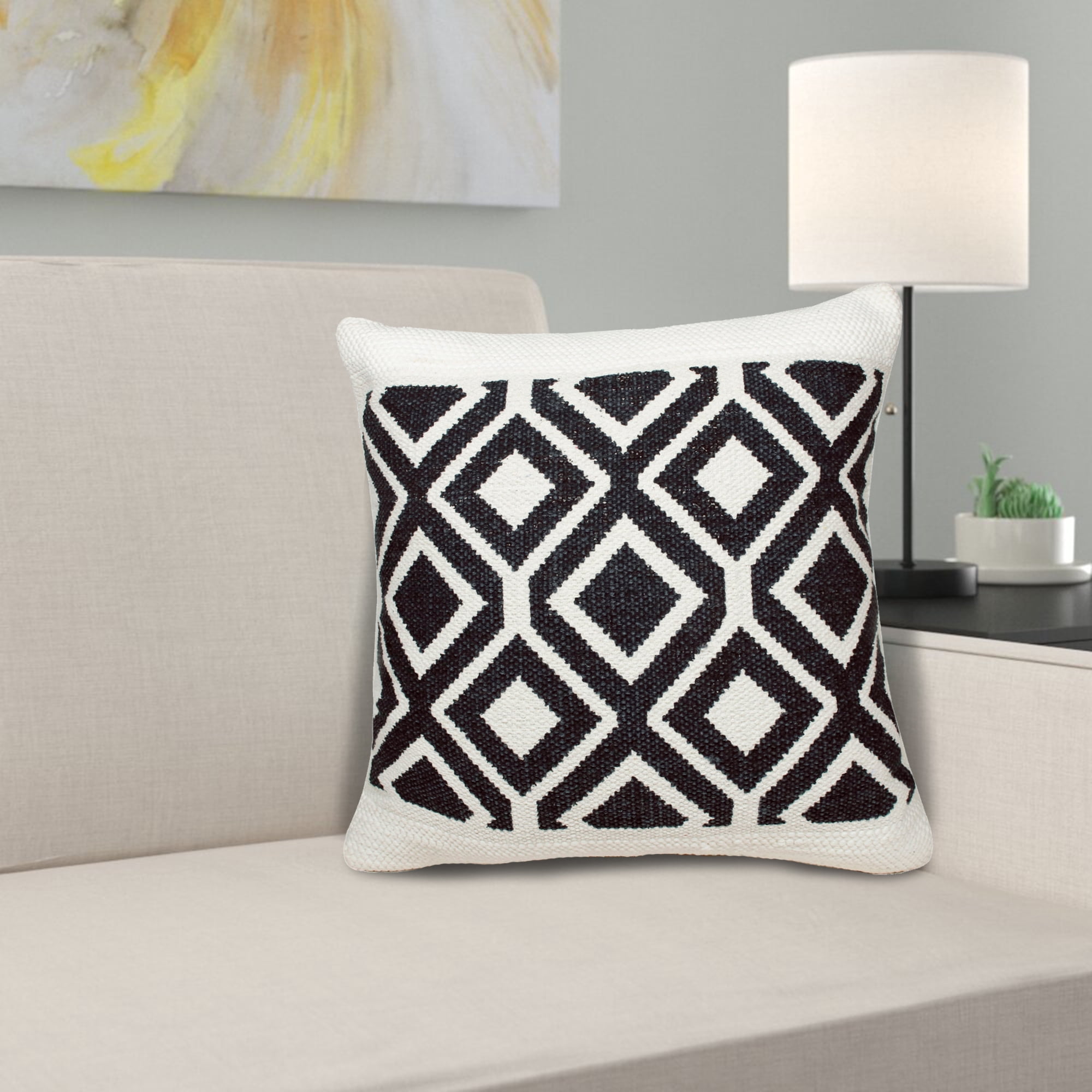 Harlow Hill Naomi 20" x 20" Geometric Cotton Blend Adult Decorative Feather Filled Pillow, Deep Navy/White