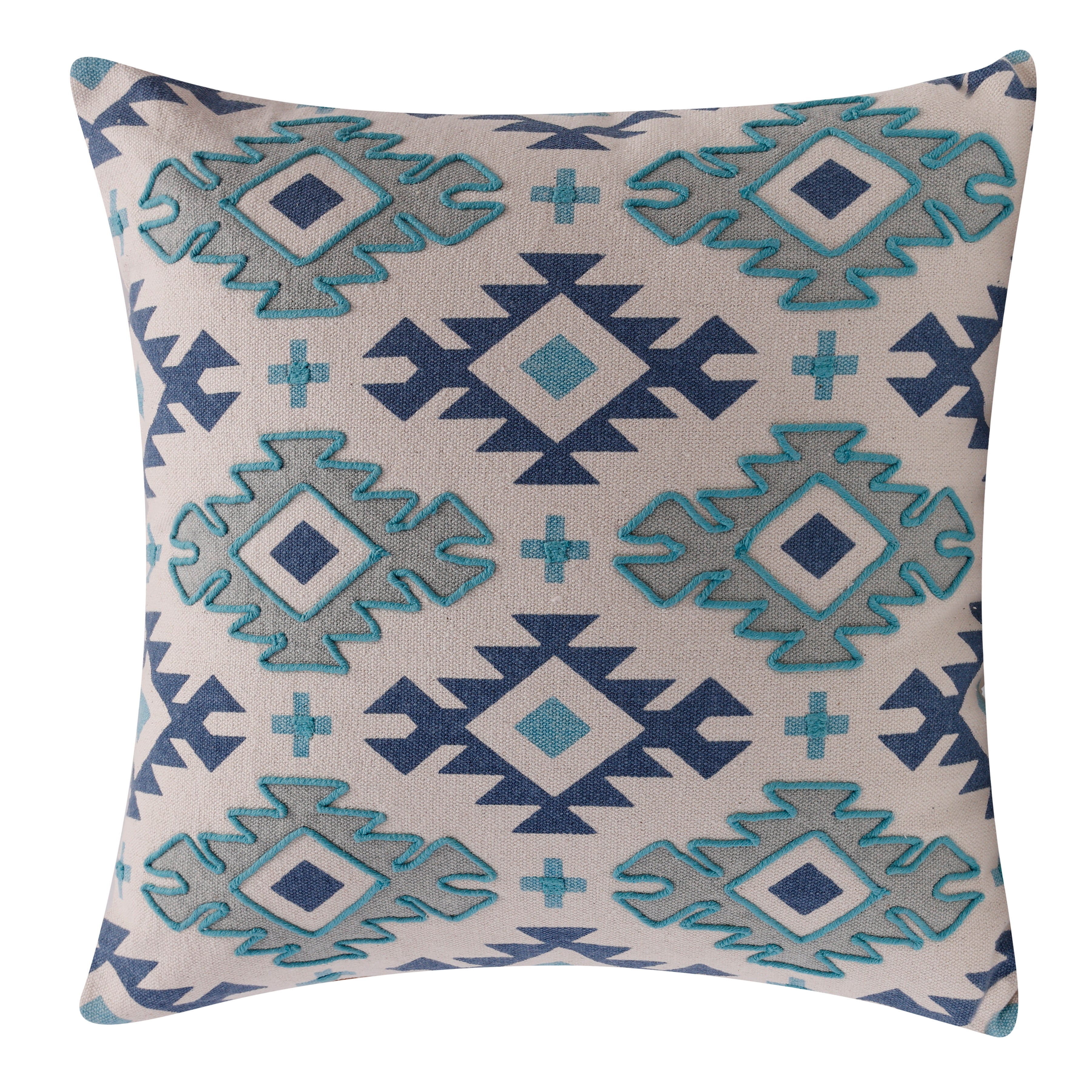 Harlow Hill Navy/Light Gray Geometric 20" x 20" Cotton Adult Decorative Feather Filled Pillow