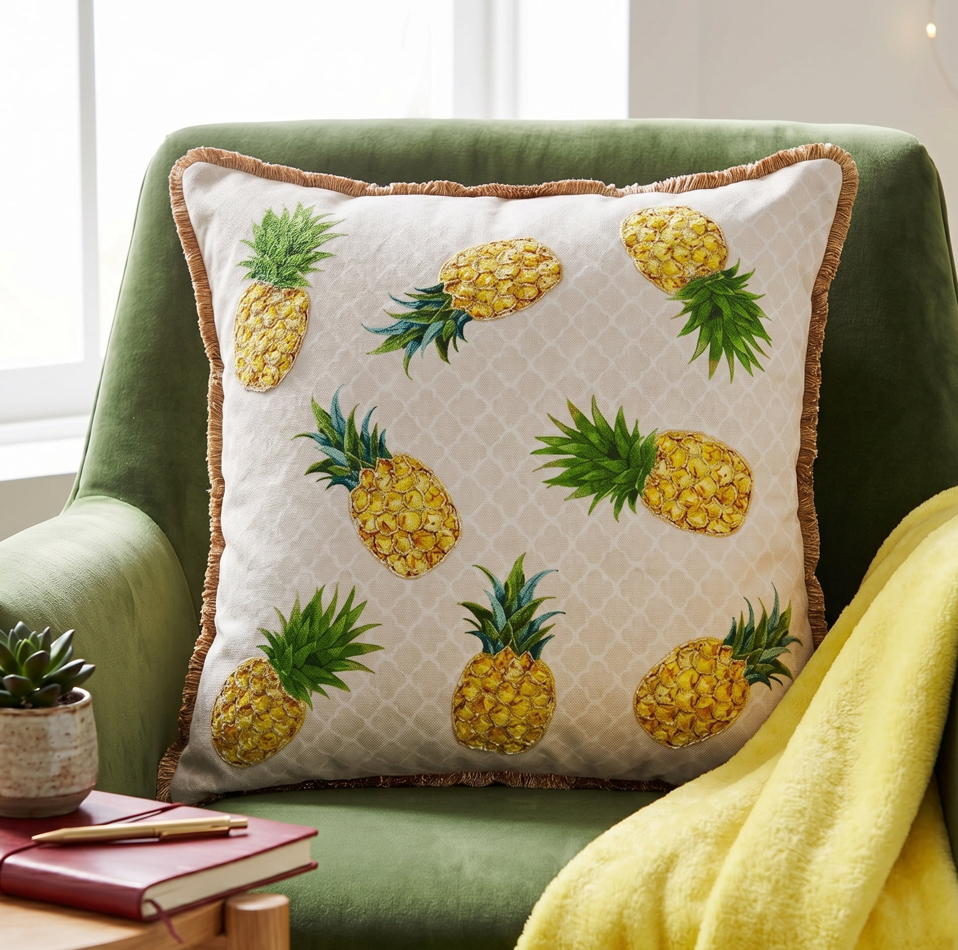Harlow Hill Quest Yellow/Green Pineapple 20" x 20" Performance Adult Decorative Feather Filled Pillow