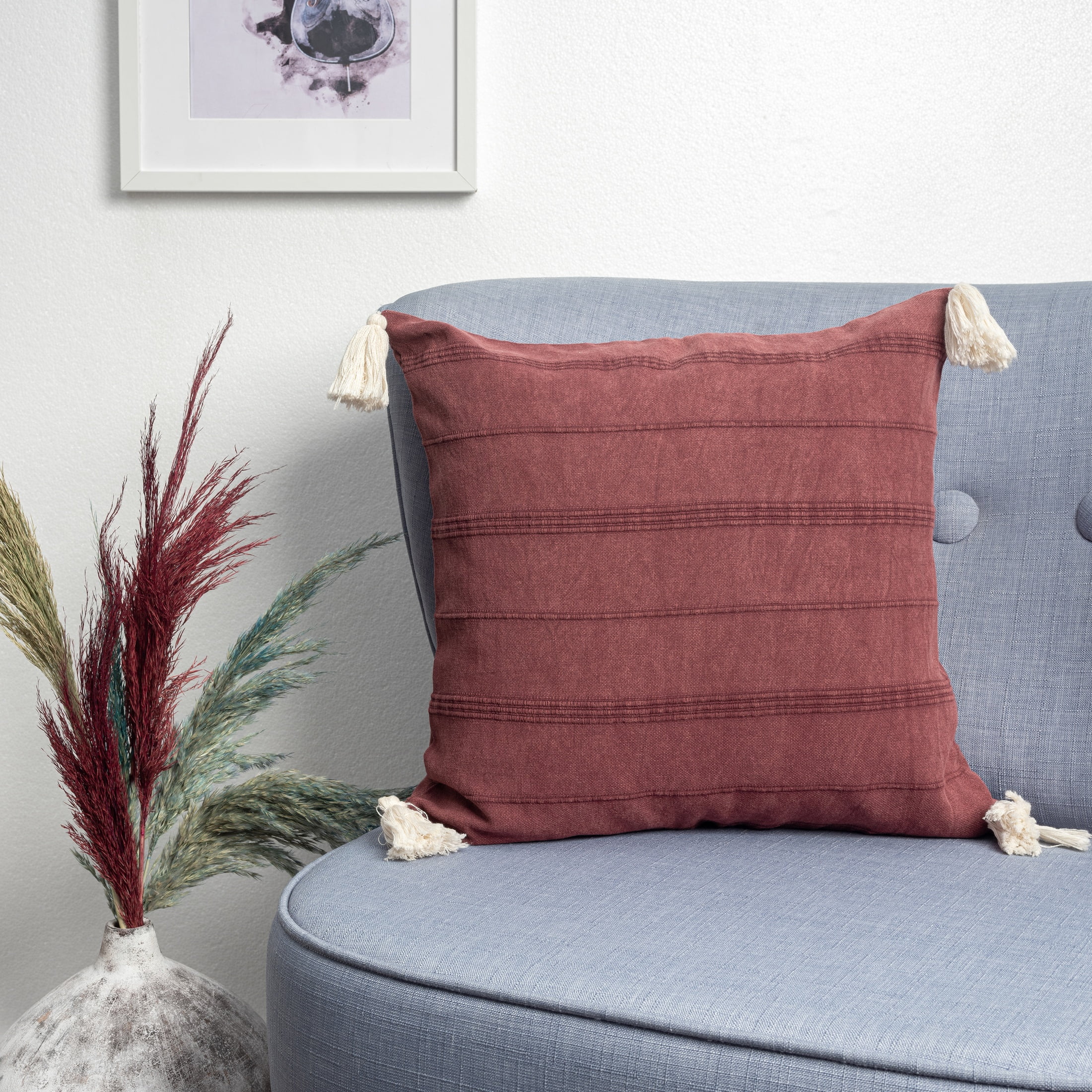 Harlow Hill Sasha Burgundy Solid 18" x 18" Cotton Adult Decorative Feather Filled Pillow