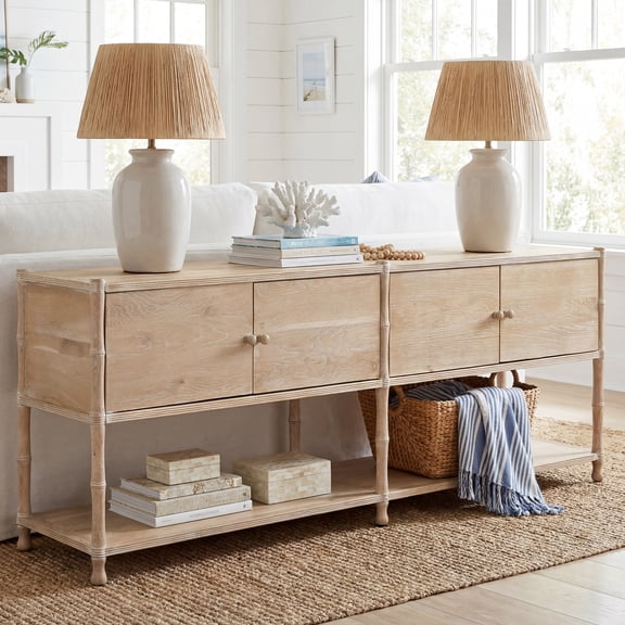 Harlow Hill Sienna Handmade Solid Oak Storage Console Table, Natural Brown Rectangular Entryway and Sofa Table on Six Legs, Coastal Cottage Style, 79"W x 18"D x 28"H