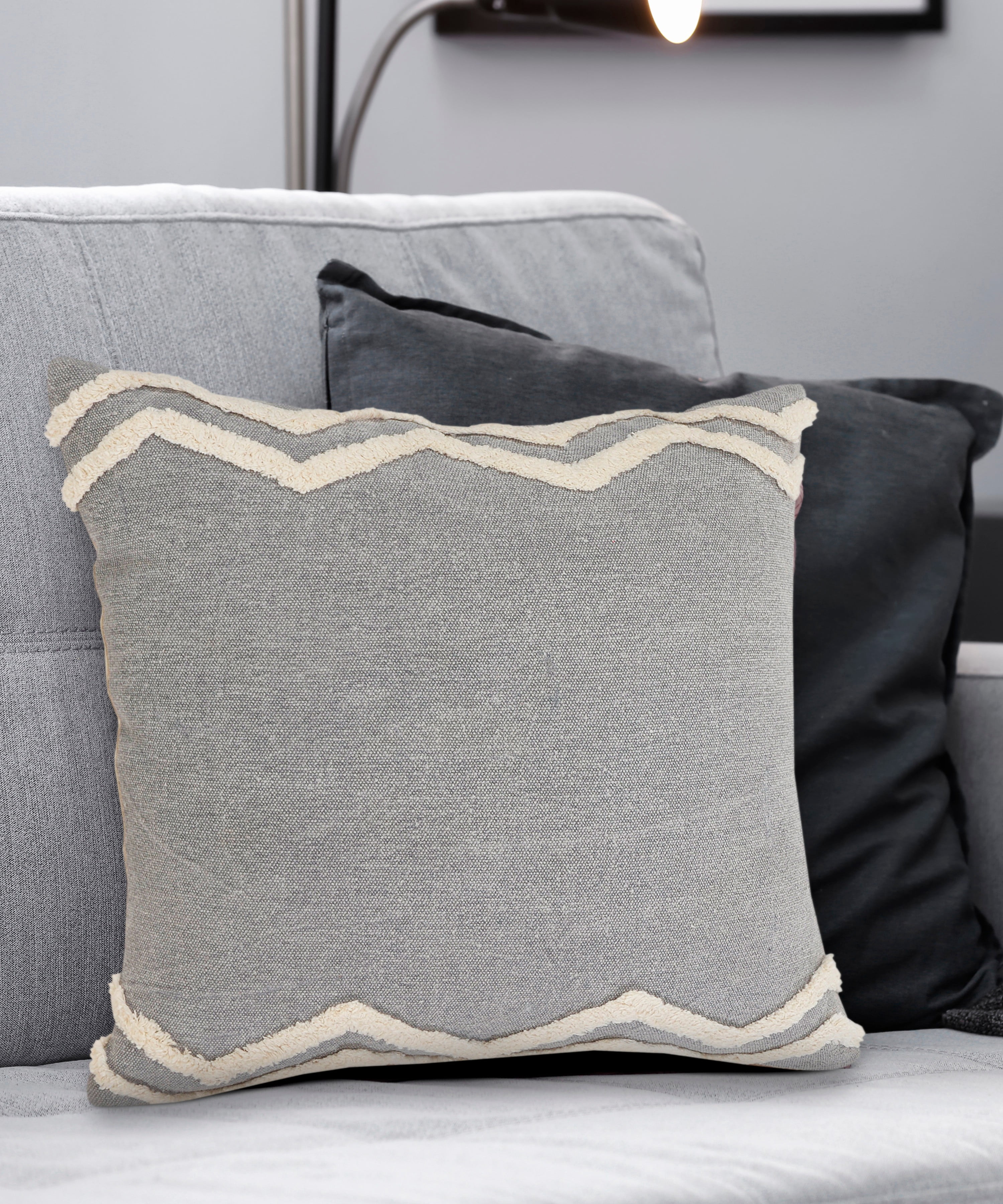 Harlow Hill Sindy 20" x 20" Geometric Cotton Adult Decorative Feather Filled Pillow, Gray/Cream