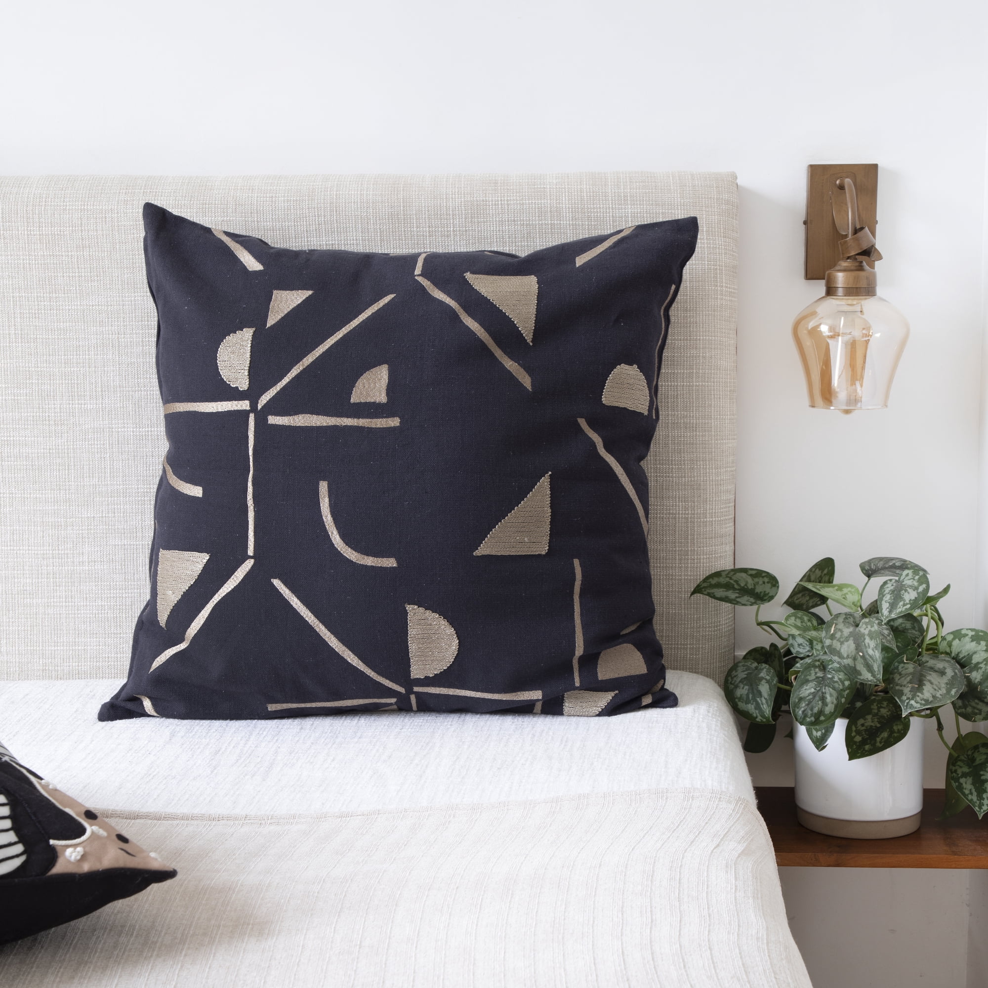 Harlow Hill Stacy Garcia Black/Beige Geometric 24" x 24" Cotton Blend Adult Decorative Feather Filled Pillow