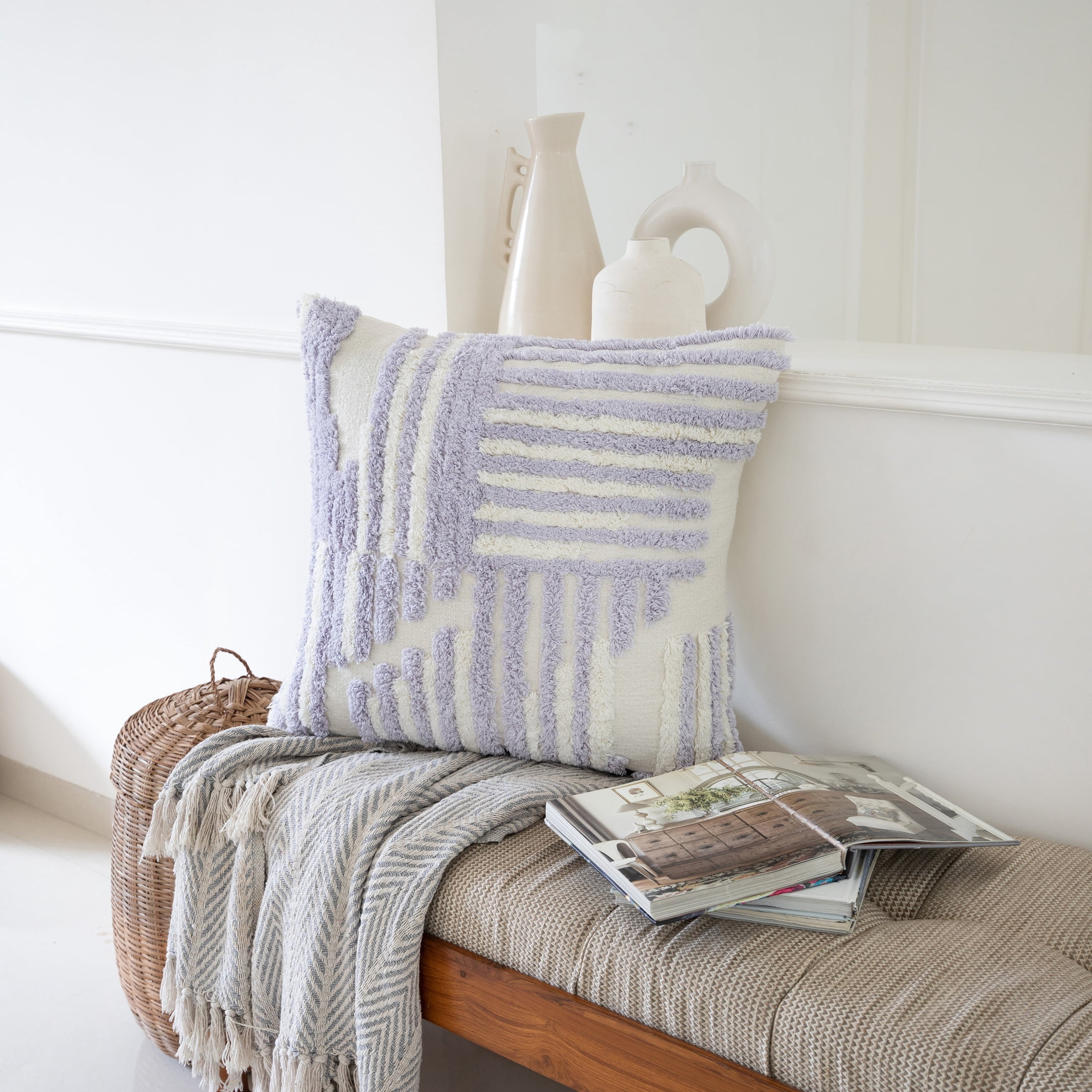 Harlow Hill Stacy Garcia Lilac/White Geometric 22" x 22" Cotton Adult Decorative Feather Filled Pillow