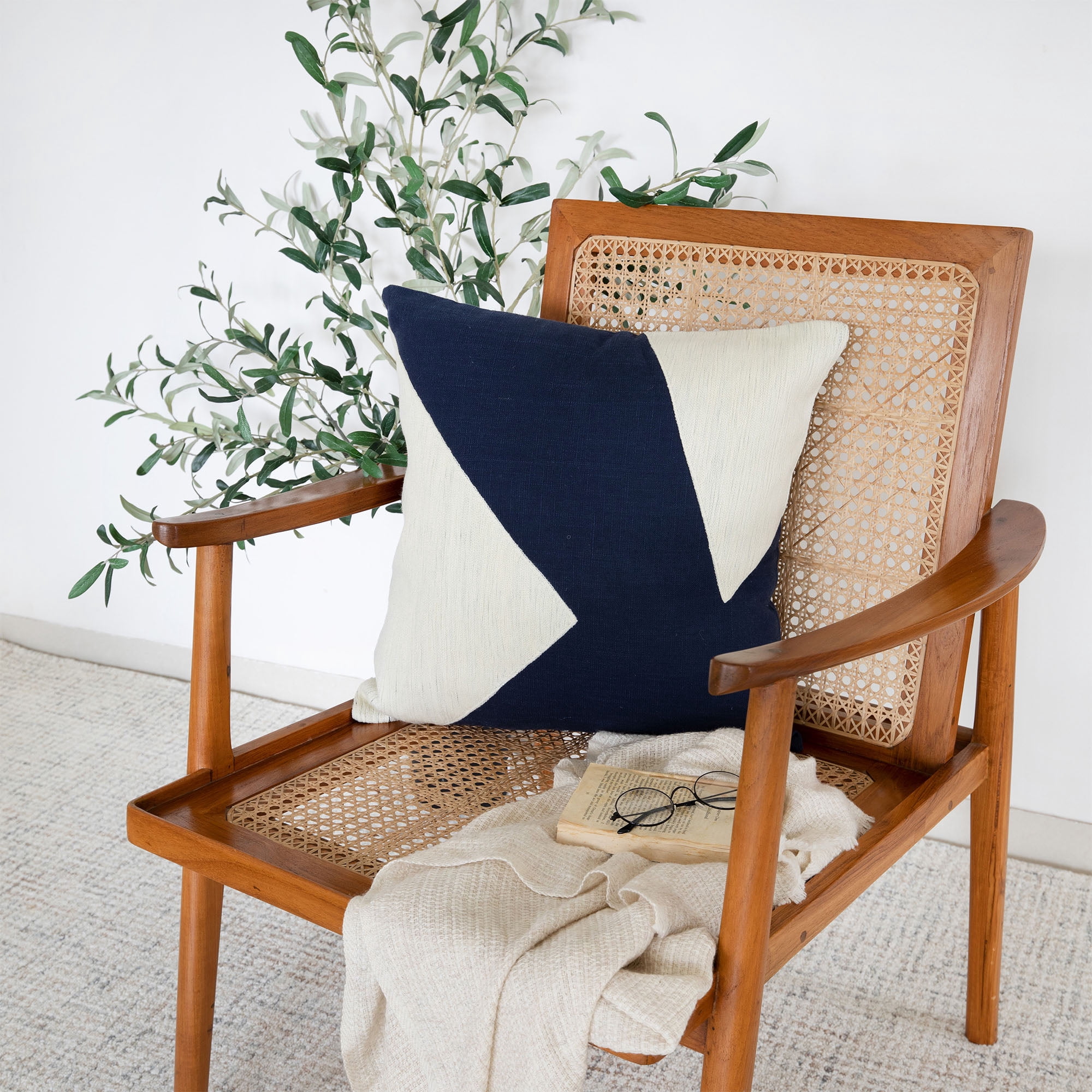 Harlow Hill Stacy Garcia Navy/Ivory Abstract 20" x 20" Cotton Adult Decorative Feather Filled Pillow