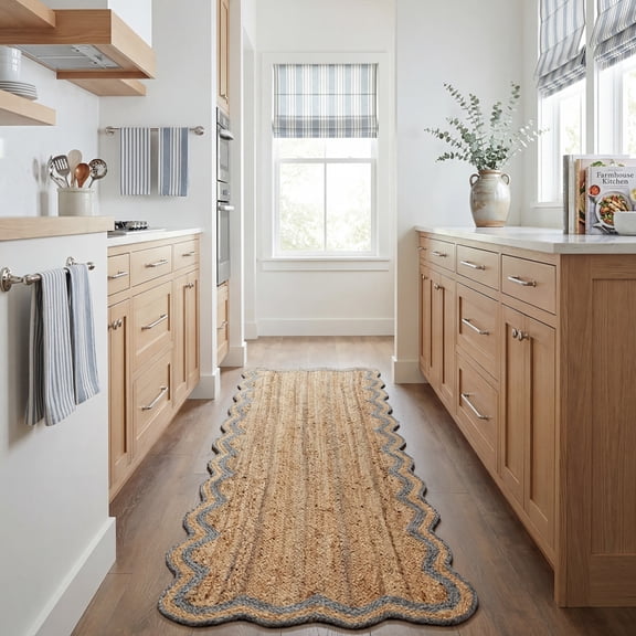 Harlow Hill Teni Braided Jute 2'6" x 7'9" Gray/Natural Bordered Performance Indoor Area Rug