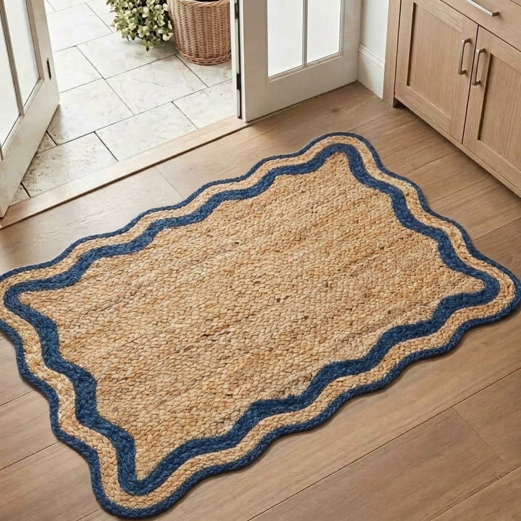 Harlow Hill Teni Braided Jute 2' x 3' Navy/Natural Bordered Performance Indoor Area Rug