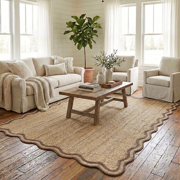Harlow Hill Teni Braided Jute 7'9" x 9'9" Brown/Natural Bordered Performance Indoor Area Rug