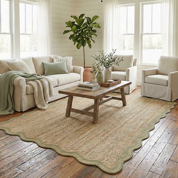 Harlow Hill Teni Braided Jute 7'9" x 9'9" Sage/Natural Bordered Performance Indoor Area Rug