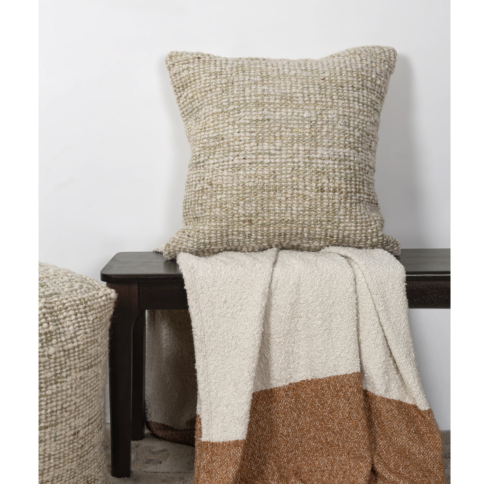 Harlow Hill Tulsa 22" x 22" Ivory/Green Striped Wool Blend Adult Decorative Throw Pillow Cover