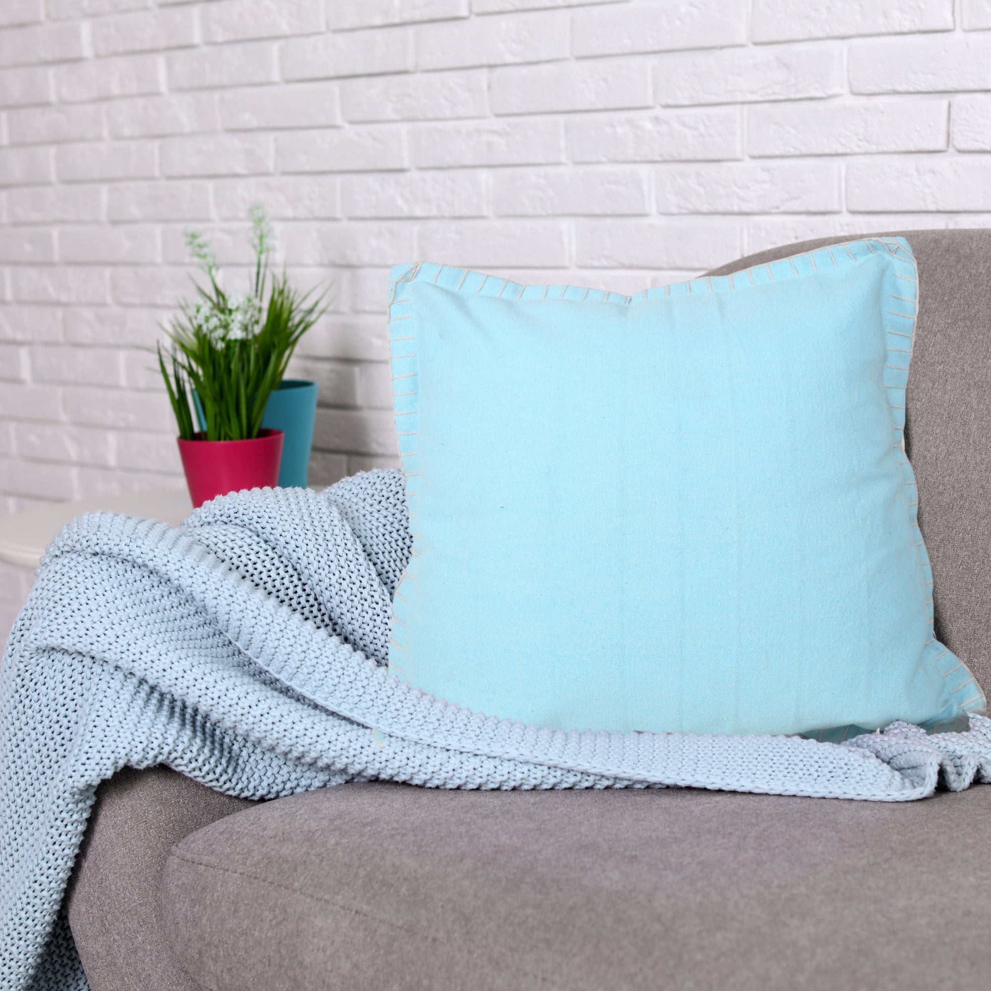 Harlow Hill Wilma 20" x 20" Solid Cotton Adult Decorative Feather Filled Pillow, Light Blue
