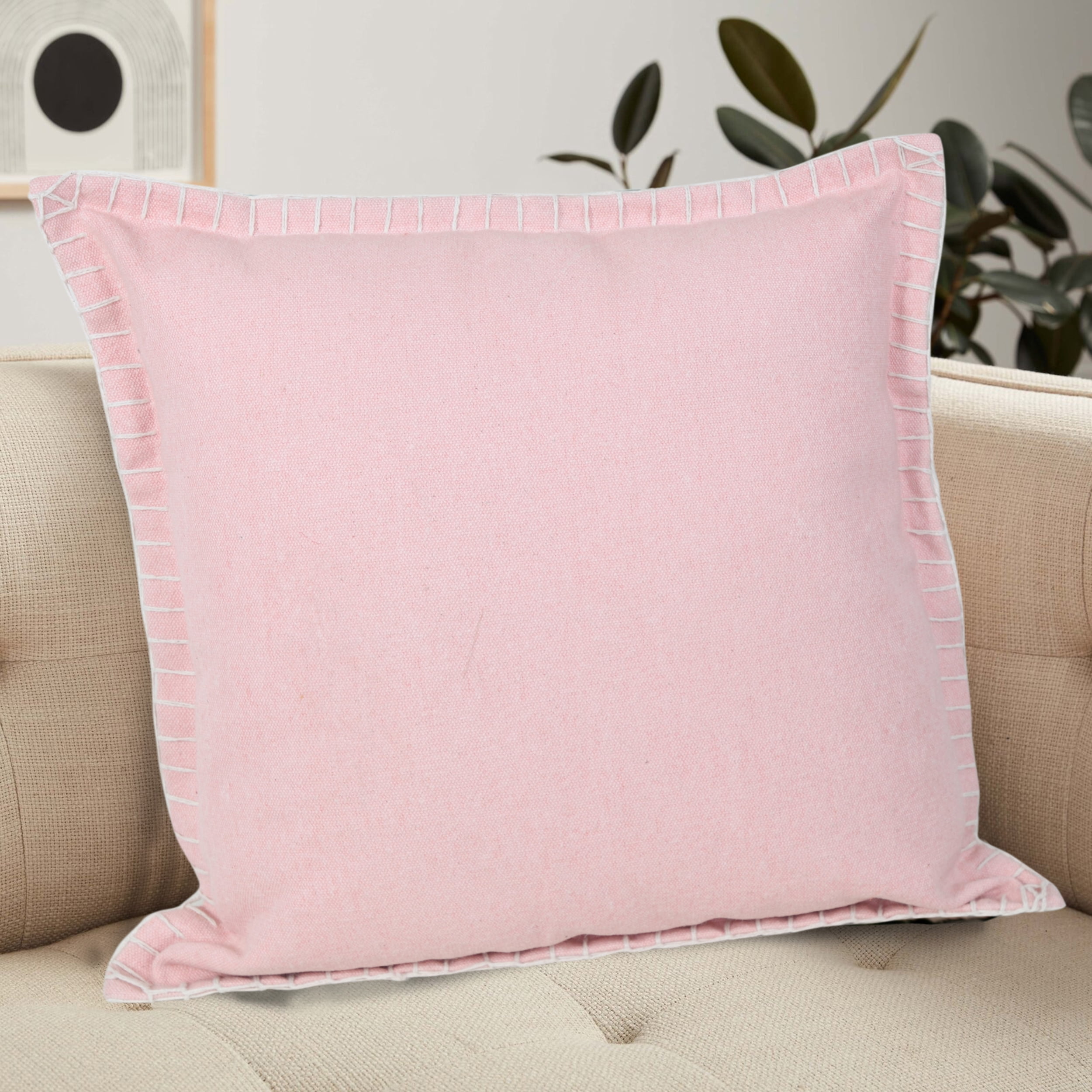 Harlow Hill Wilma 20" x 20" Solid Cotton Adult Decorative Feather Filled Pillow, Light Pink