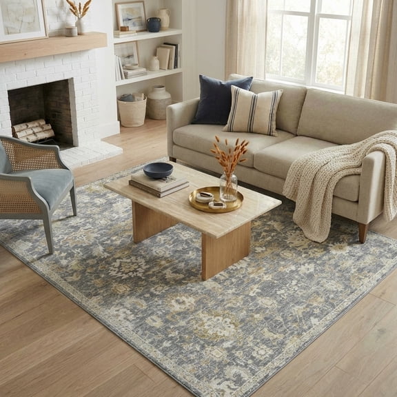 Harlow Hill Woolmere 4' x 6'6" Blue Floral Performance Indoor Area Rug