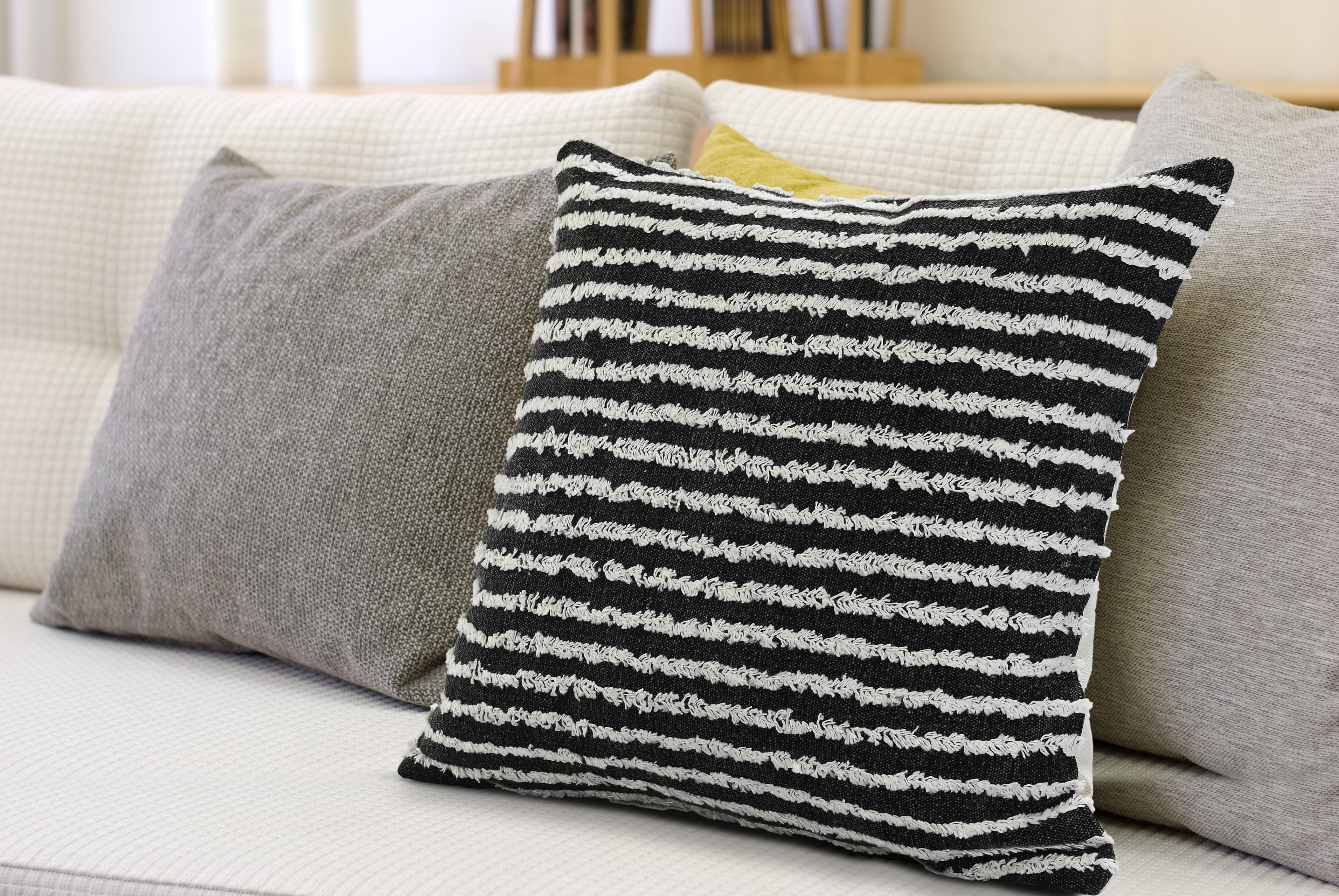 Harlow Hill Xia 20" x 20" Striped Cotton Adult Decorative Feather Filled Pillow, Black/Natural