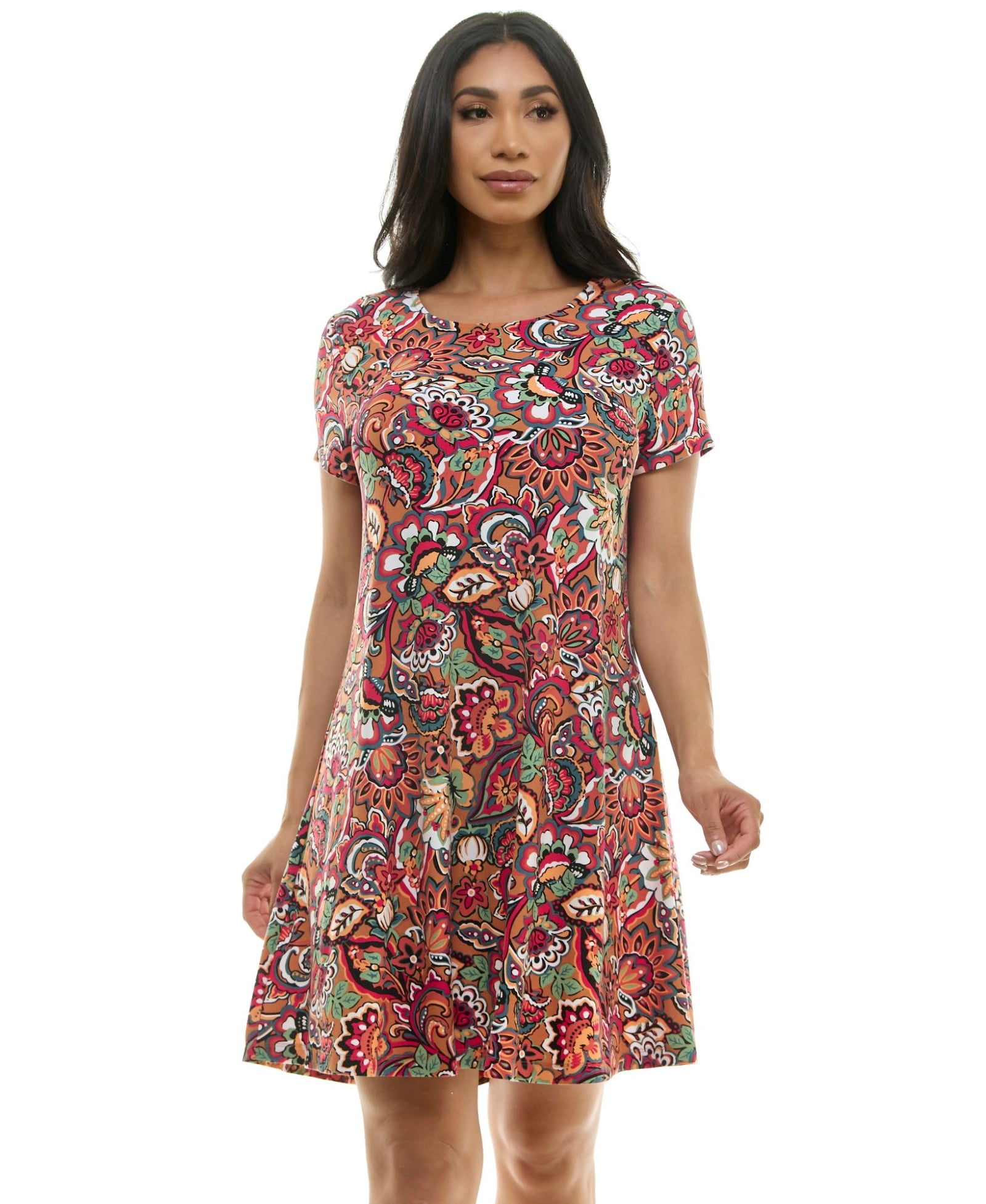 Shirt Collar Print Swing Short Sleeve Dress