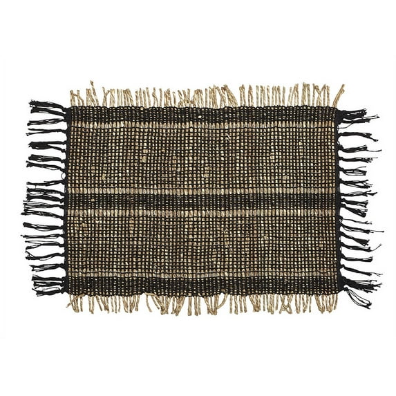 Harman Bali Natural Woven Placemat Rectangle 13" x 19" Seagrass and Cotton Black