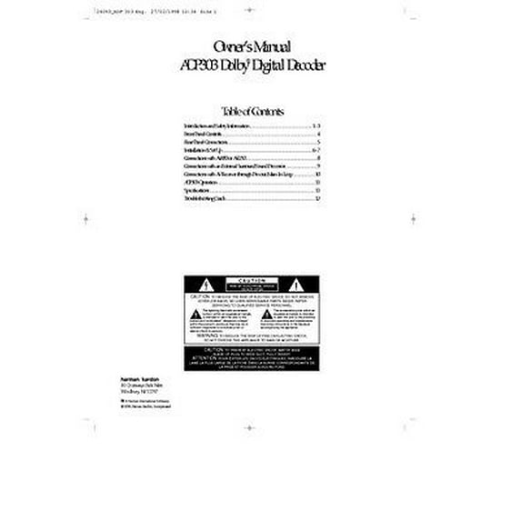 Instruction Manual ONLY for Harman Kardon ADP-303 Digital Decoder Owners Manual REPRINT