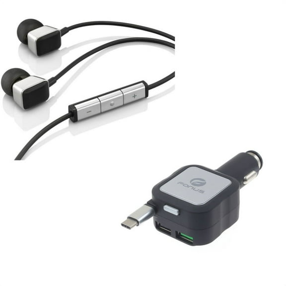 Harman Kardon AE-S Headphones w Retractable Car Charger A4D for LG V50 ThinQ 5G, V40 ThinQ, V35 ThinQ, Q7 Plus, Google Nexus 5X, G8 ThinQ, G7 ThinQ, G Pad X II 10.1, Stylo 4 Plus